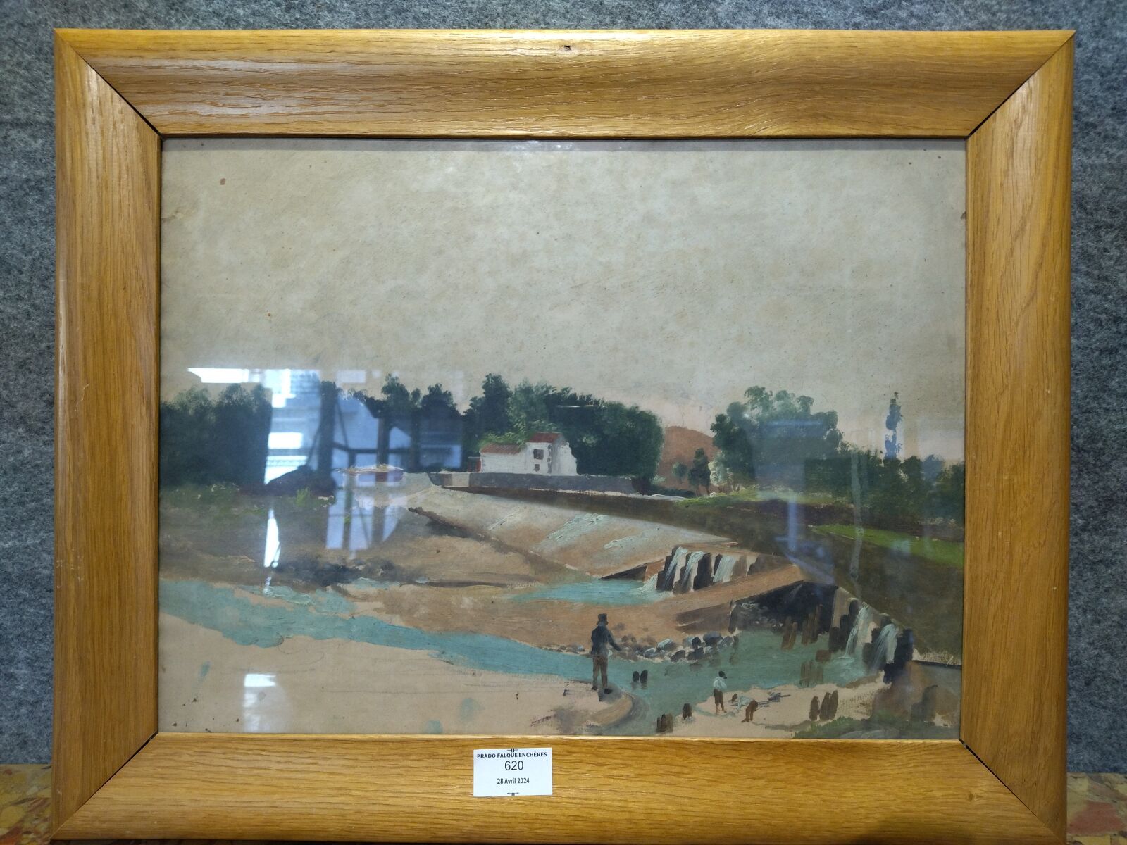 Null Scuola del XX secolo "Riva vivace del fiume" Acquerello su carta 29x39 cm (&hellip;