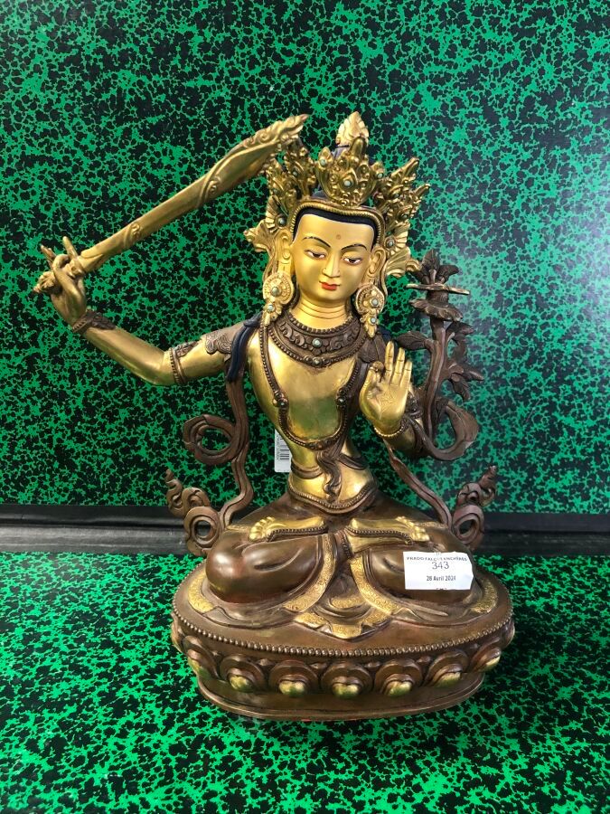 Null Manjushri, estatua tibetana de cobre con doble pátina y reflejos de color, &hellip;