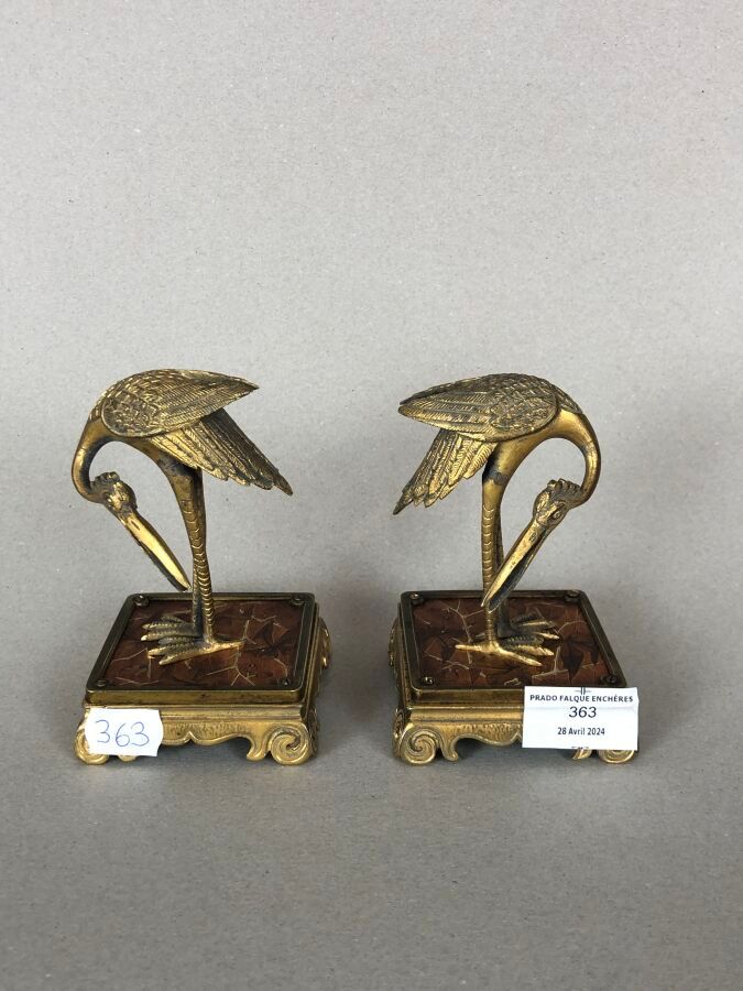 Null Maison DUVINAGE, attributed to: pair of chased and gilded bronze crane subj&hellip;