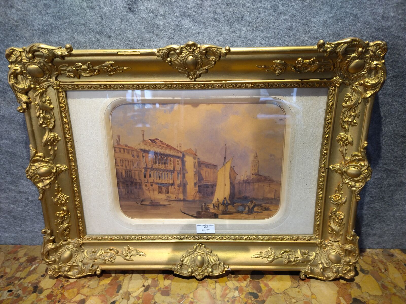 Null Escuela del siglo XIX "Vista de Venecia" Acuarela aislada 24x33cm