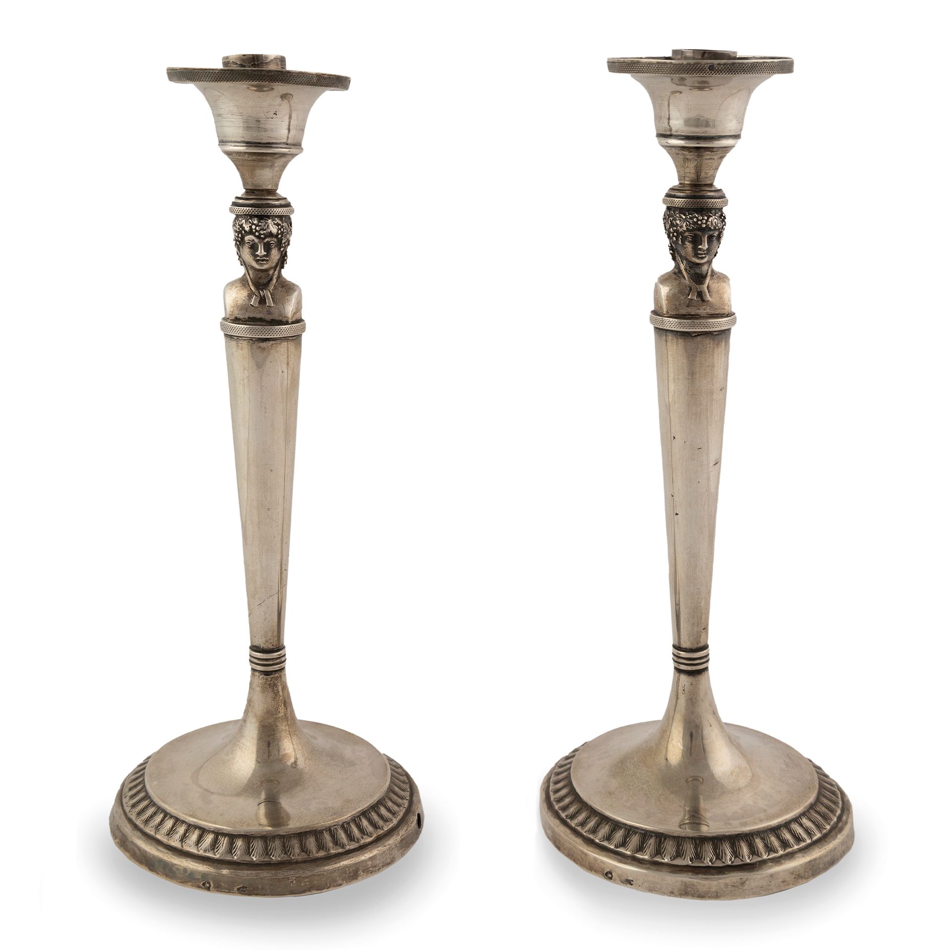 Null Paar silberne Kerzenständer, Rom, Angelo Giannotti (1824-1865), Stiel verjü&hellip;