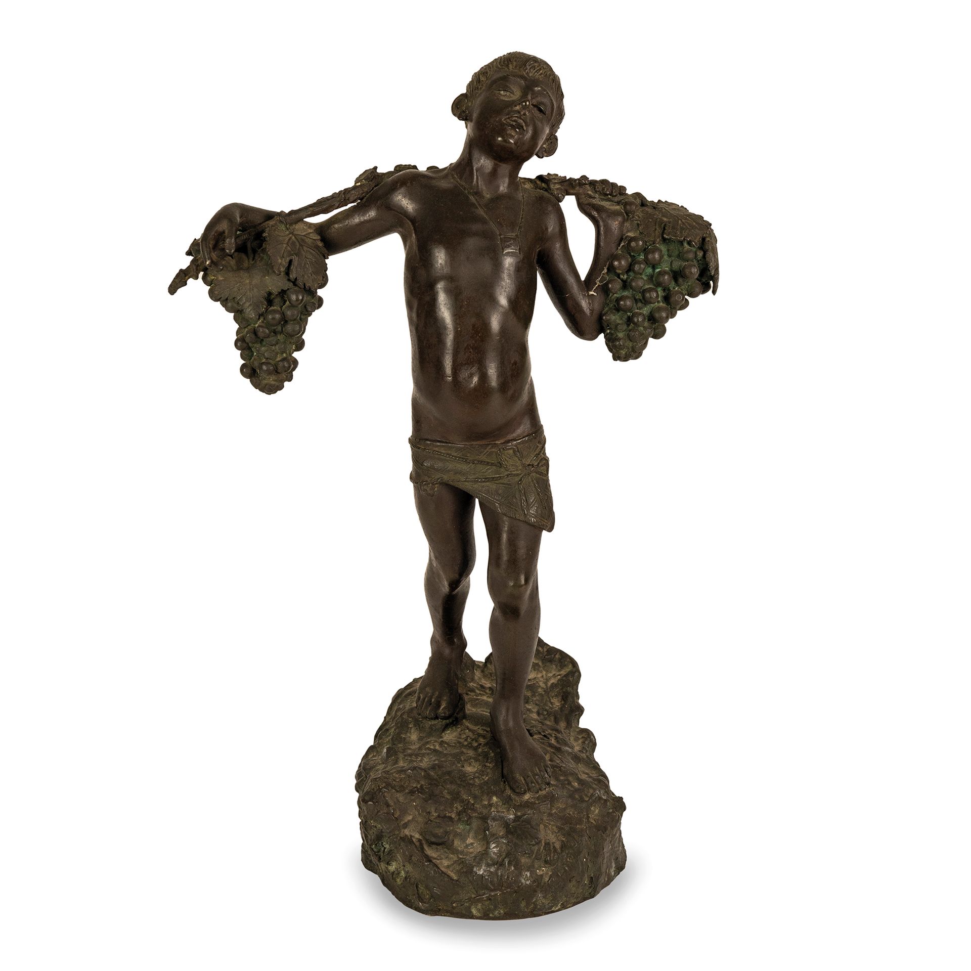 Null Grape bearer, patinated bronze sculpture, early 20th century h. Cm. 52