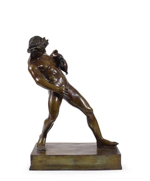 Null A patinated bronze sculpture of a faun with wineskin

after the antique, 56&hellip;