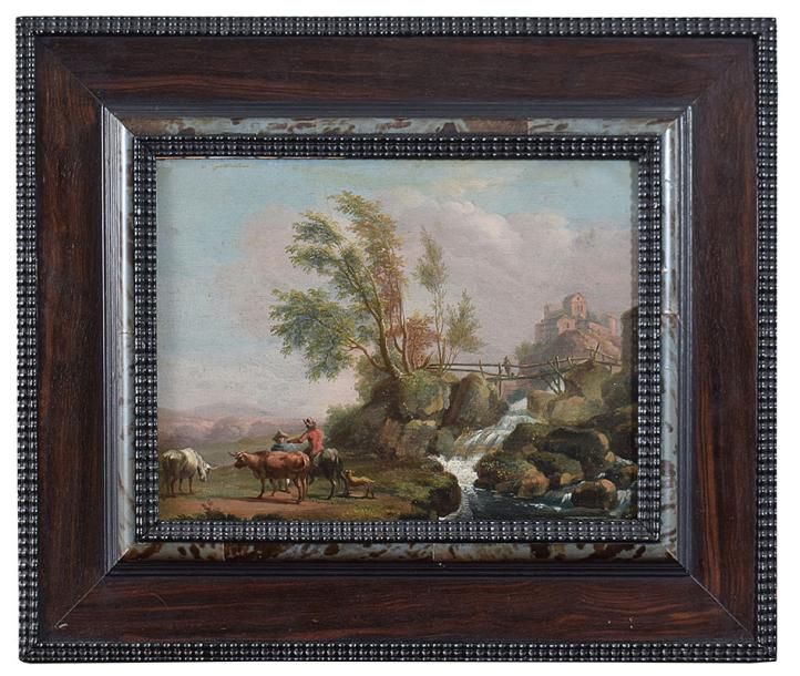 Null Dutch painter, 18th century

Landscape with creek and figures

oil on wood,&hellip;