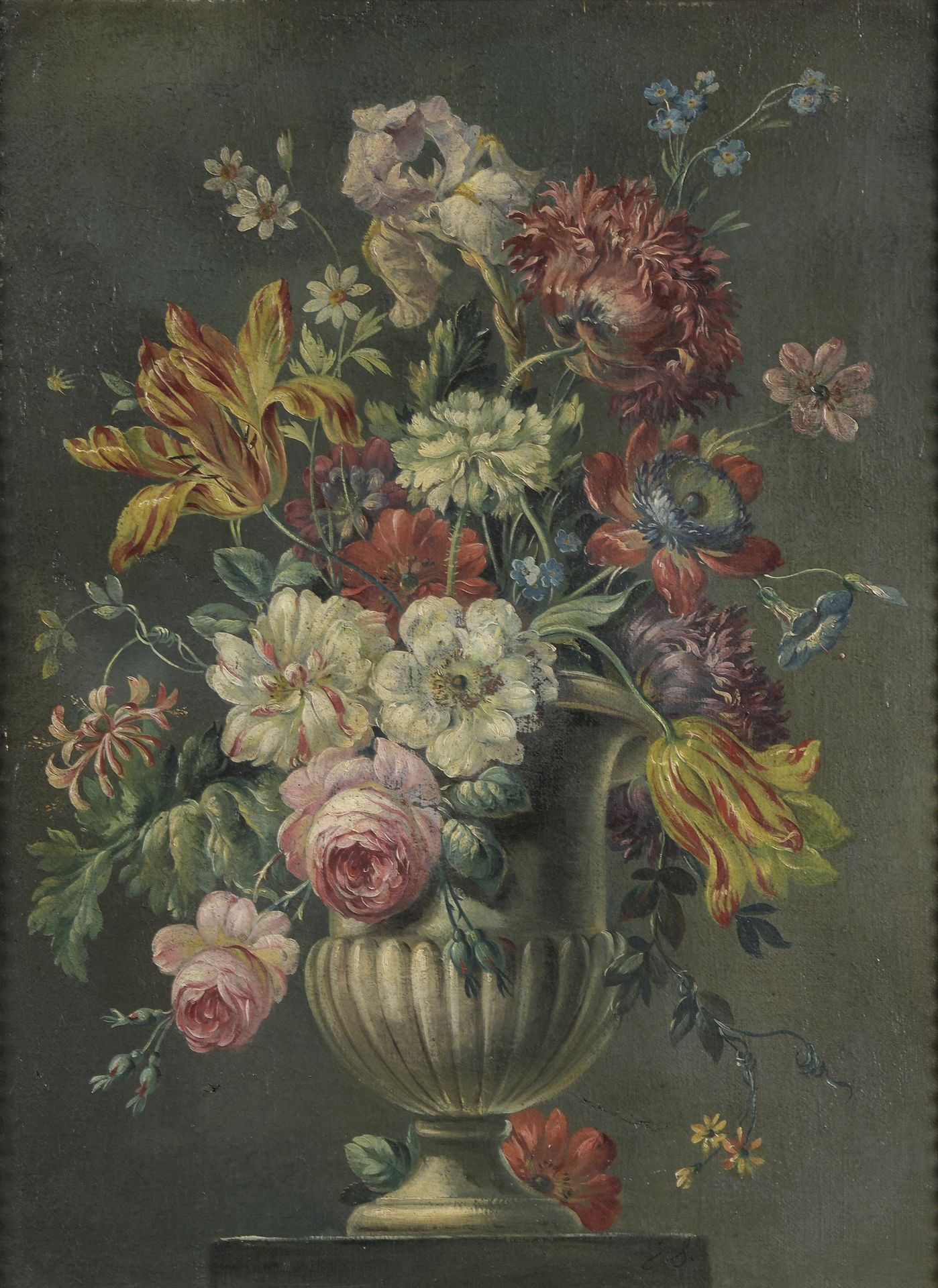 Null 意大利学校，约1800年

花瓶的花坛上的花瓶

帆布。

55 x 41厘米