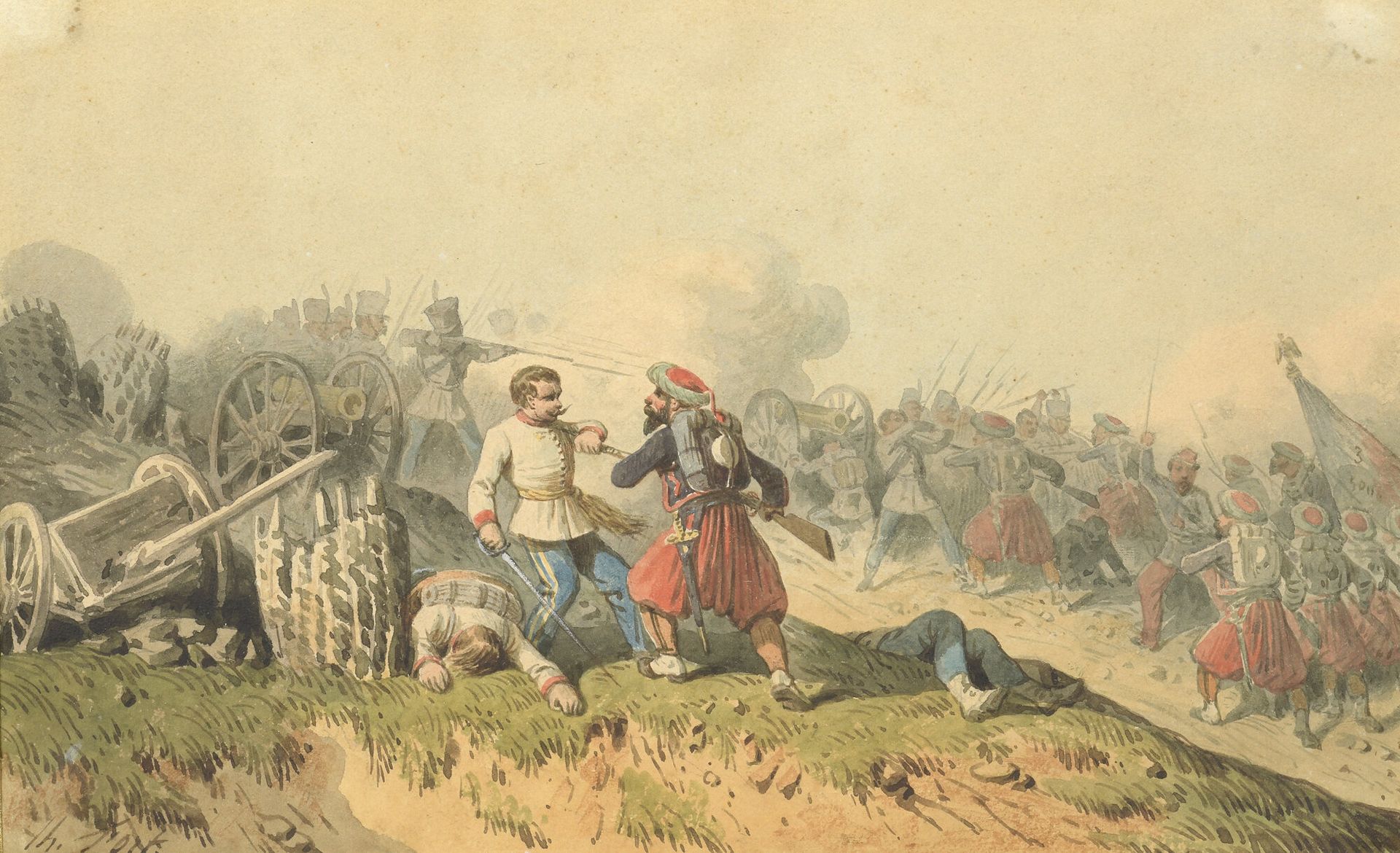 Null 西奥多-福特(1810-1896)

1854年阿尔马战役中的徒步作战。

纸上水彩画。

左下角有签名。

13.5 x 22厘米