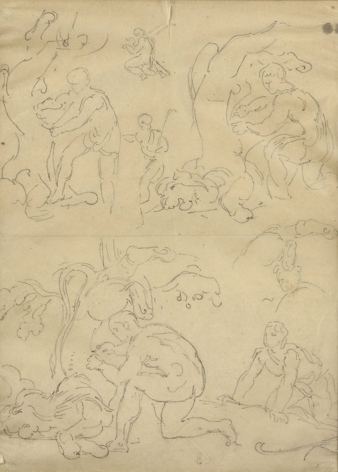 Null 欧仁-德拉克洛瓦(1798-1863)

海格力斯和尼米亚的狮子，约1853年。

铅笔在描图纸上。

底部中央有车间印章（Lugt N° 838a）&hellip;
