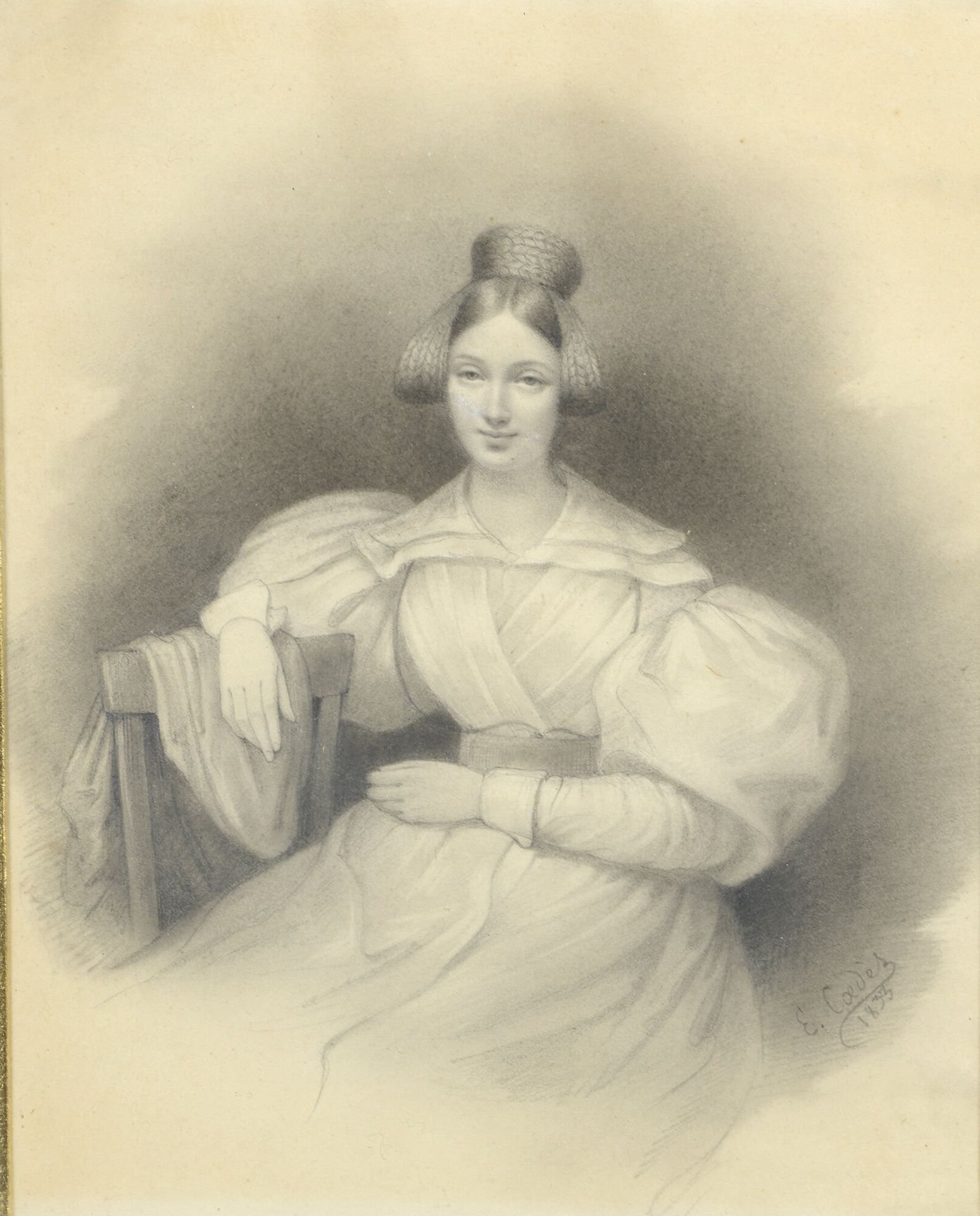 Null 路易-欧仁-库代斯(1810-1906)

年轻女孩的肖像，1833年

铅笔。

右下方有签名和日期。

21 x 16.5厘米

参考114