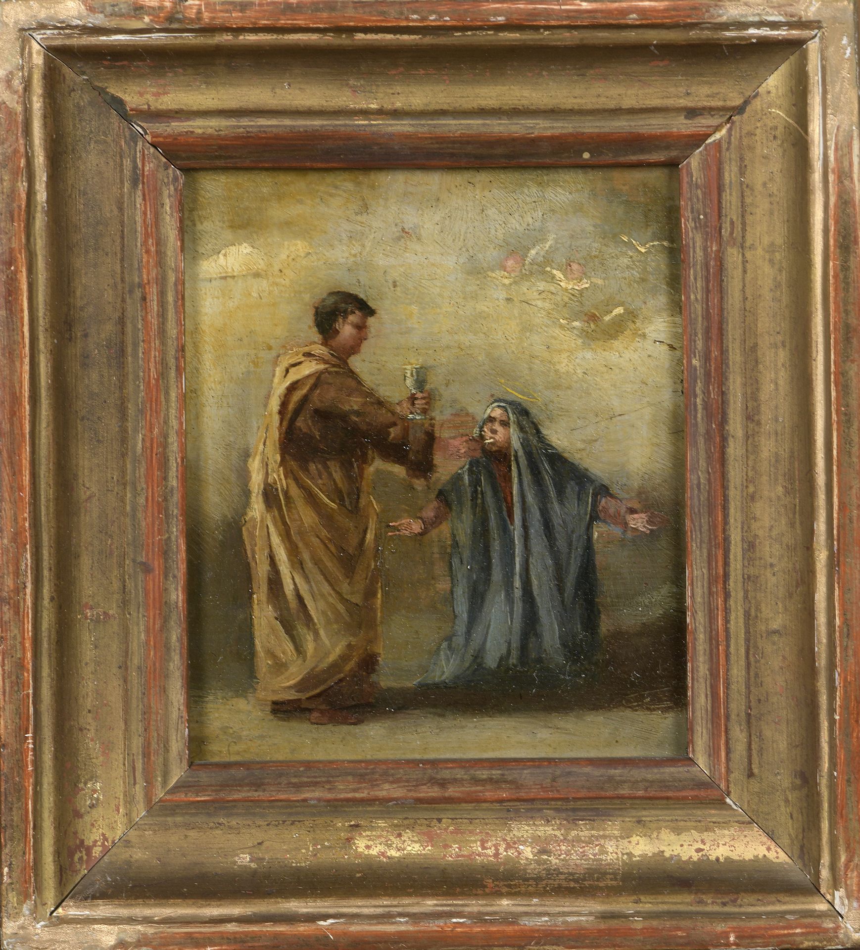 Null 归属Eugenio LUCAS VELASQUEZ(1817-1870)

圣体

油画，未署名。

背面印有献词。

10 x 8.5厘米