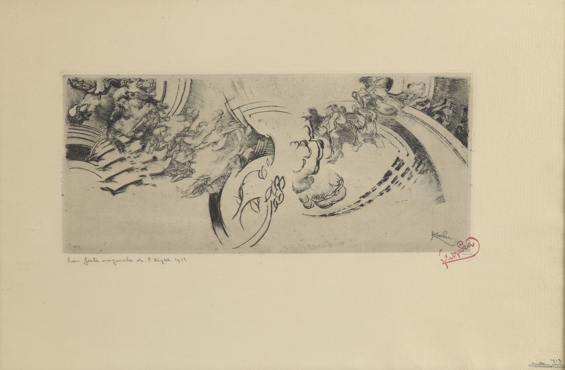 Null 弗朗蒂塞克-库普卡(1871-1957)

摘要构成。1913

蚀刻版画，并盖有签名的红色印章。

良好的边际。

14.7 x 34.4厘米。目测&hellip;
