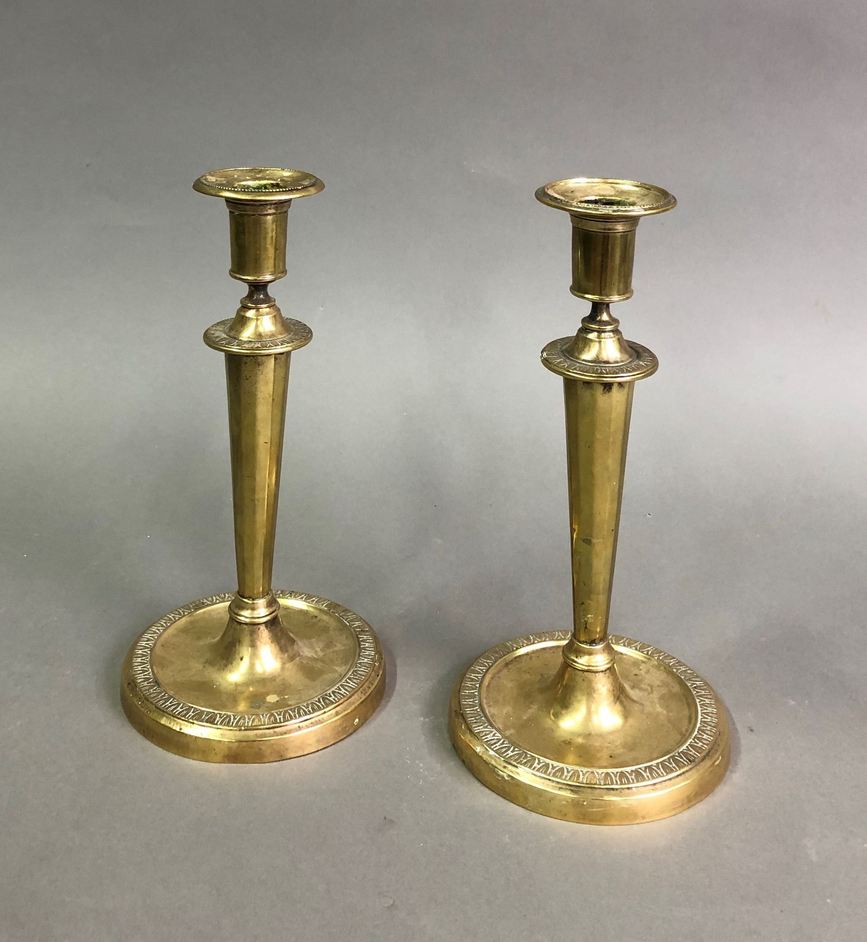 Null Mannette comprising a pair of copper candlesticks with cut-off sides, a Lou&hellip;