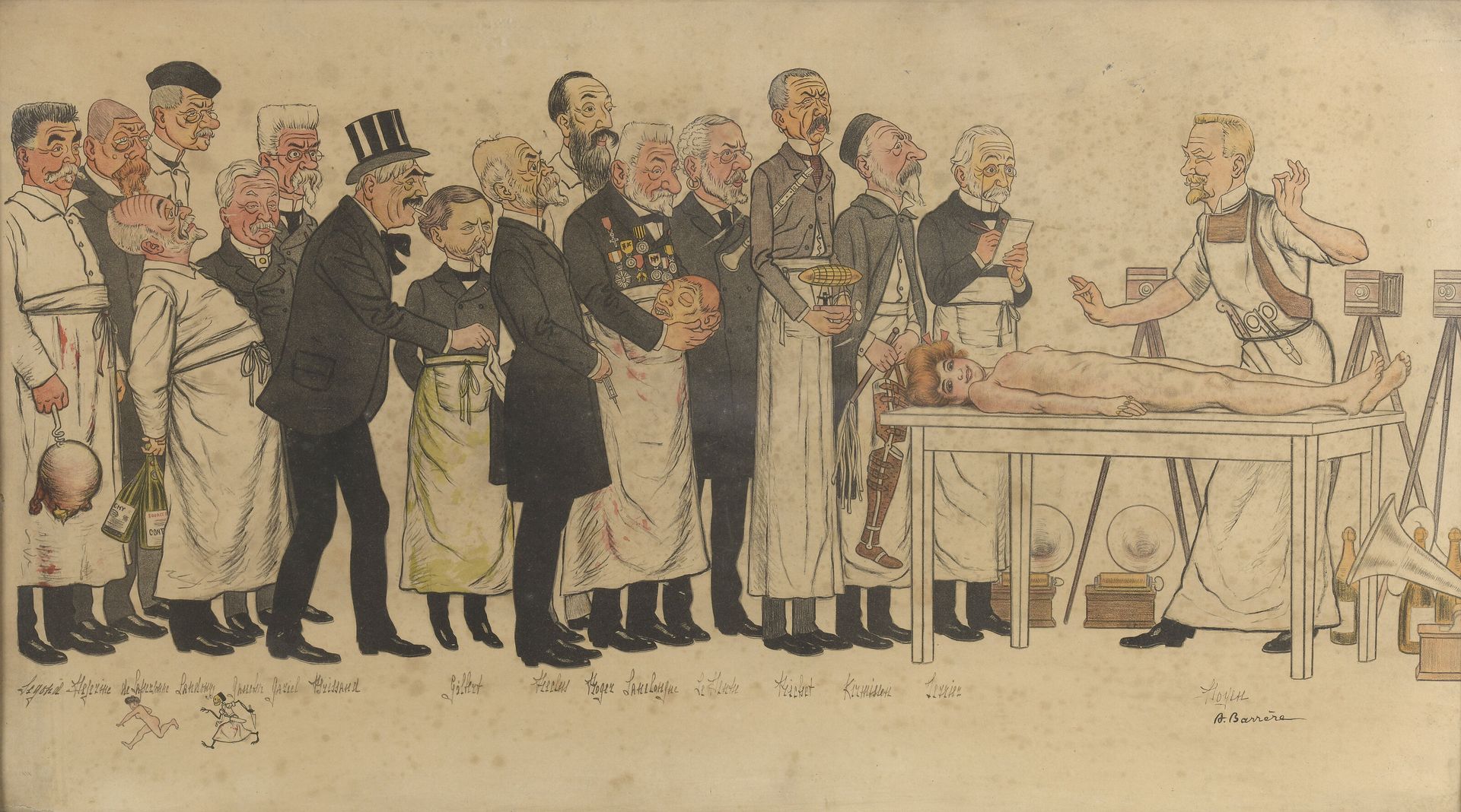 Null 阿德里安-巴雷尔(1877-1931)

解剖课--医生和外科学校教授。(c.1905)

两幅彩色石版画，底部用墨汁表示人物姓名。

有点发黄，有雀&hellip;