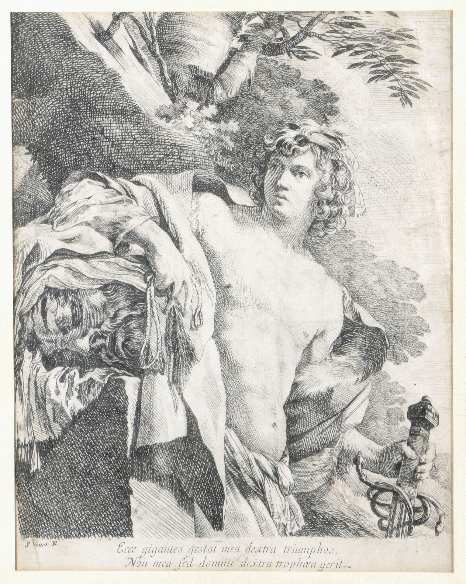 Null - 根据Simon Vouet的说法，归功于Pierre Mignard。

大卫拿着歌利亚的头

黑色雕刻，缝制，装裱。

28 x 22厘米（见图&hellip;