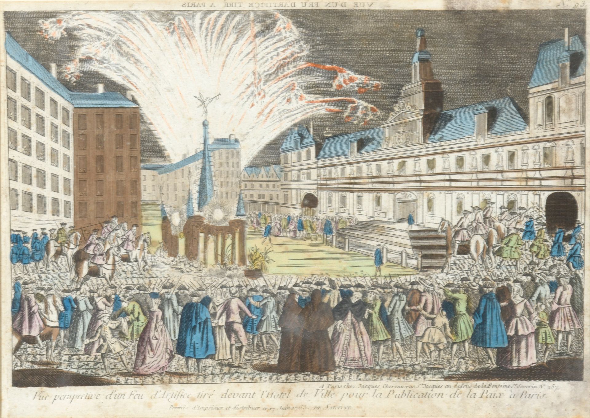 Null 巴黎的烟花表演 - 透视巴黎市政厅前的和平出版烟花表演。

彩雕、缝制、装裱。

23.5 x 32.5厘米（见图）。
