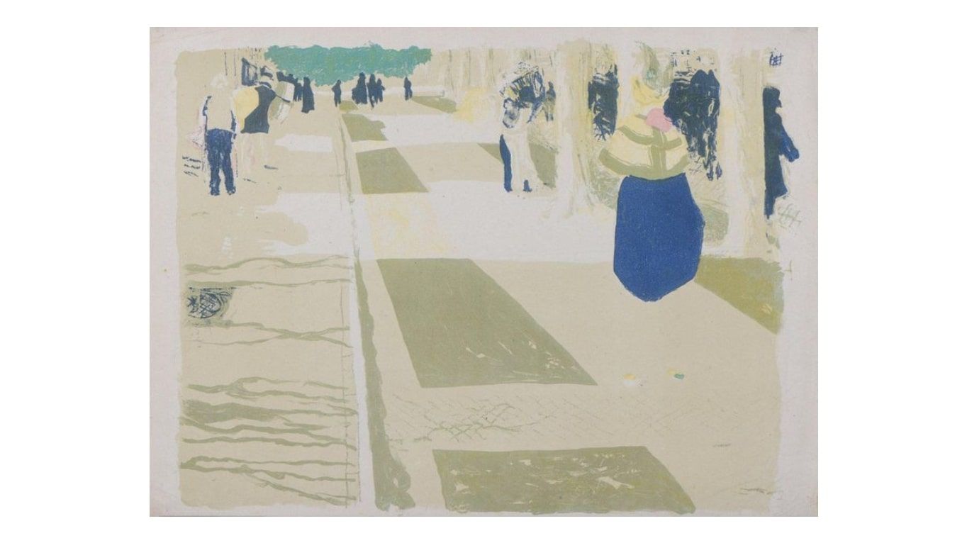Null 爱德华-武雅尔(1868-1940)

大道，"风景与室内"系列的版画。

彩色平版印刷，纸质卷轴。

少量的褶皱痕迹，变薄，小缺损，边缘有小意外。
&hellip;