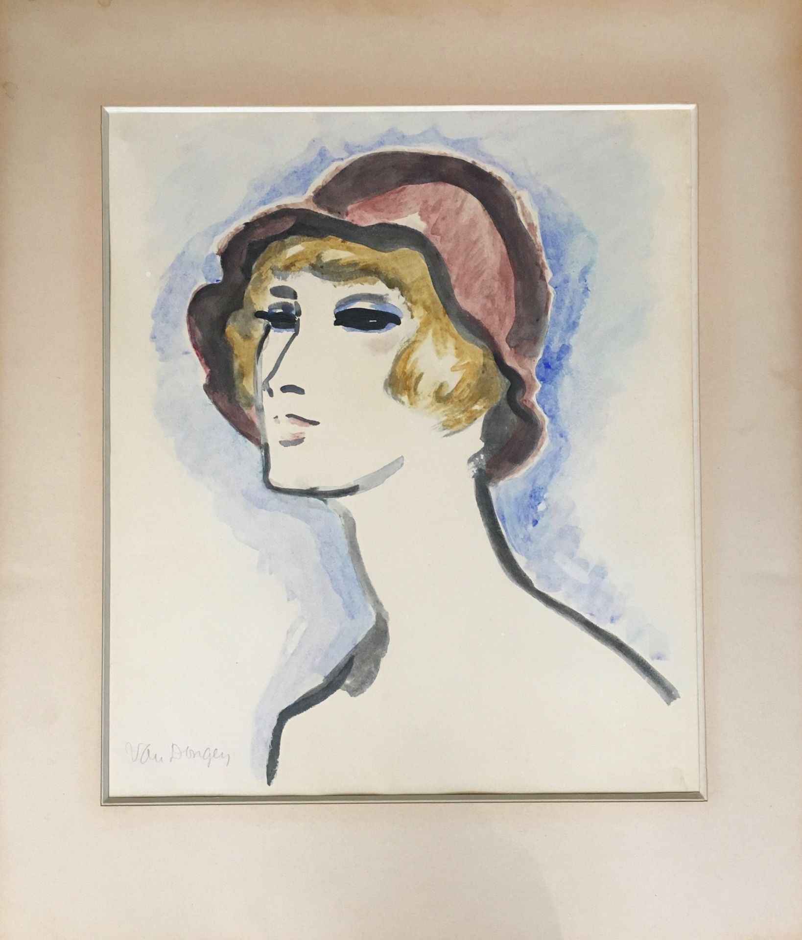 Null 基斯-范东根(1877-1968)

戴帽子的女人，来自"女人头"系列。

在Arches牛皮纸上印有黑色的水彩画。

正面和背面的证明有点发黄，有签&hellip;