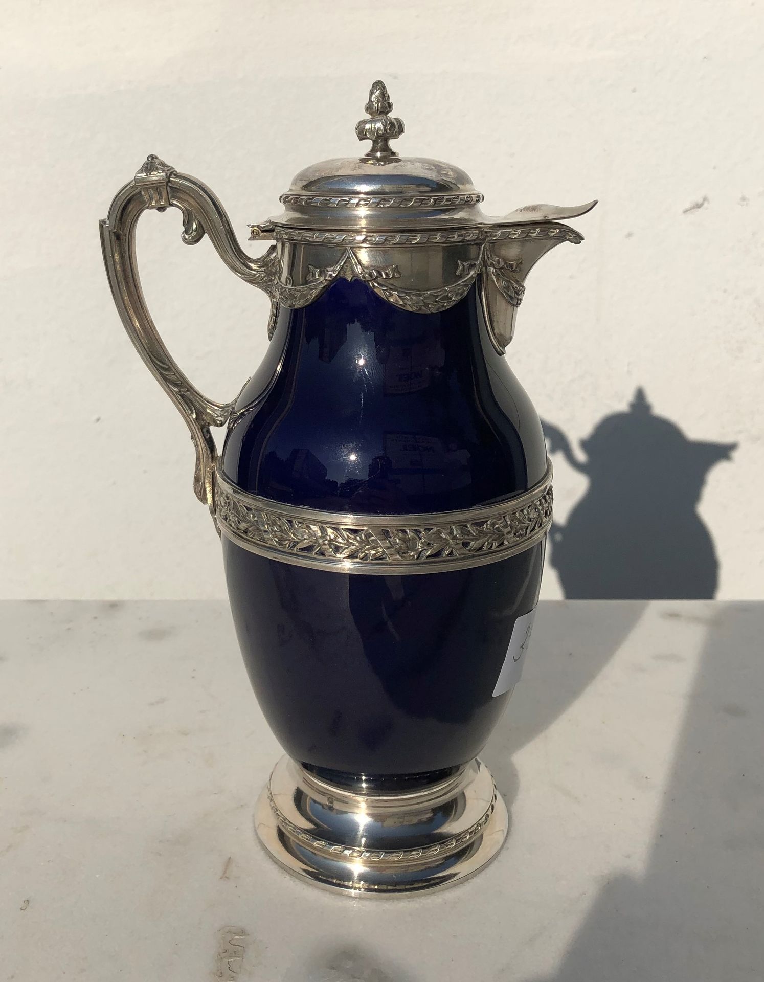 Null Glass jug enamelled in midnight blue and silver mount 1st title 925 ‰. 

Lo&hellip;