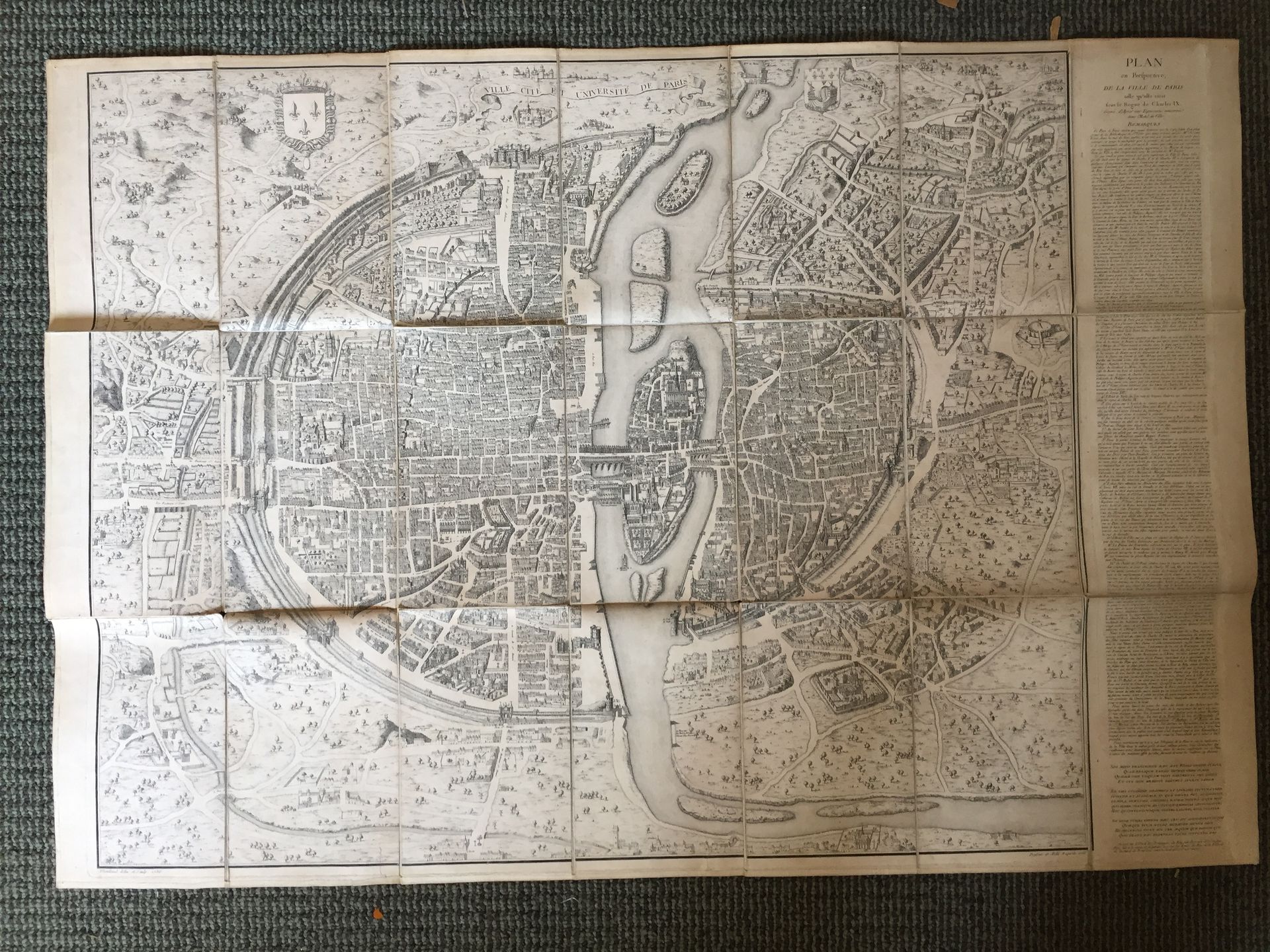 Null Lot of maps including: 

- A canvas map of Paris under Charles IX. Engraved&hellip;