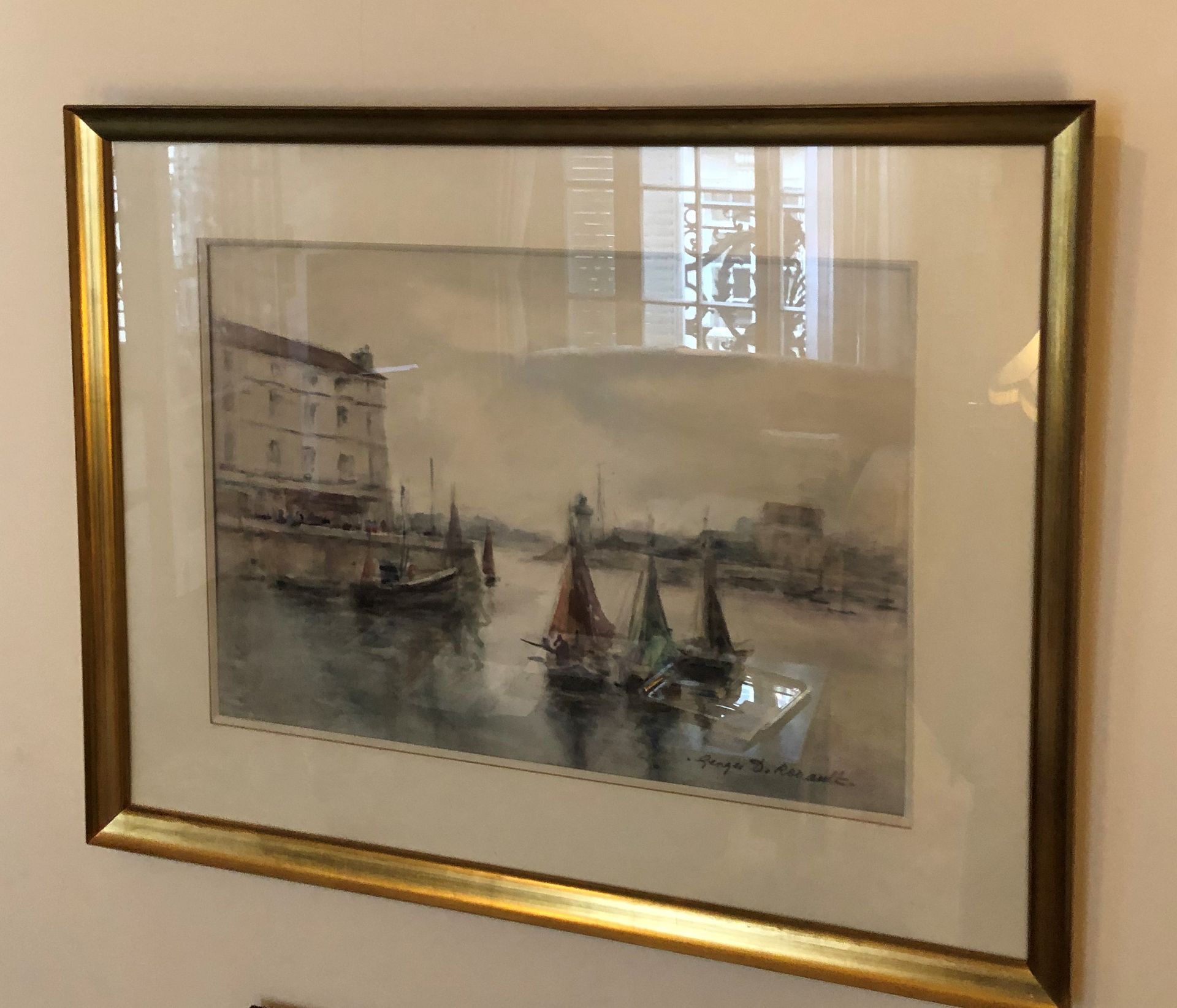 Null 乔治-D-鲁阿特(1904-2002)

索恩河畔夏隆港

纸上水彩画，右下角有签名

30 x 43.5 cm (正在观看)