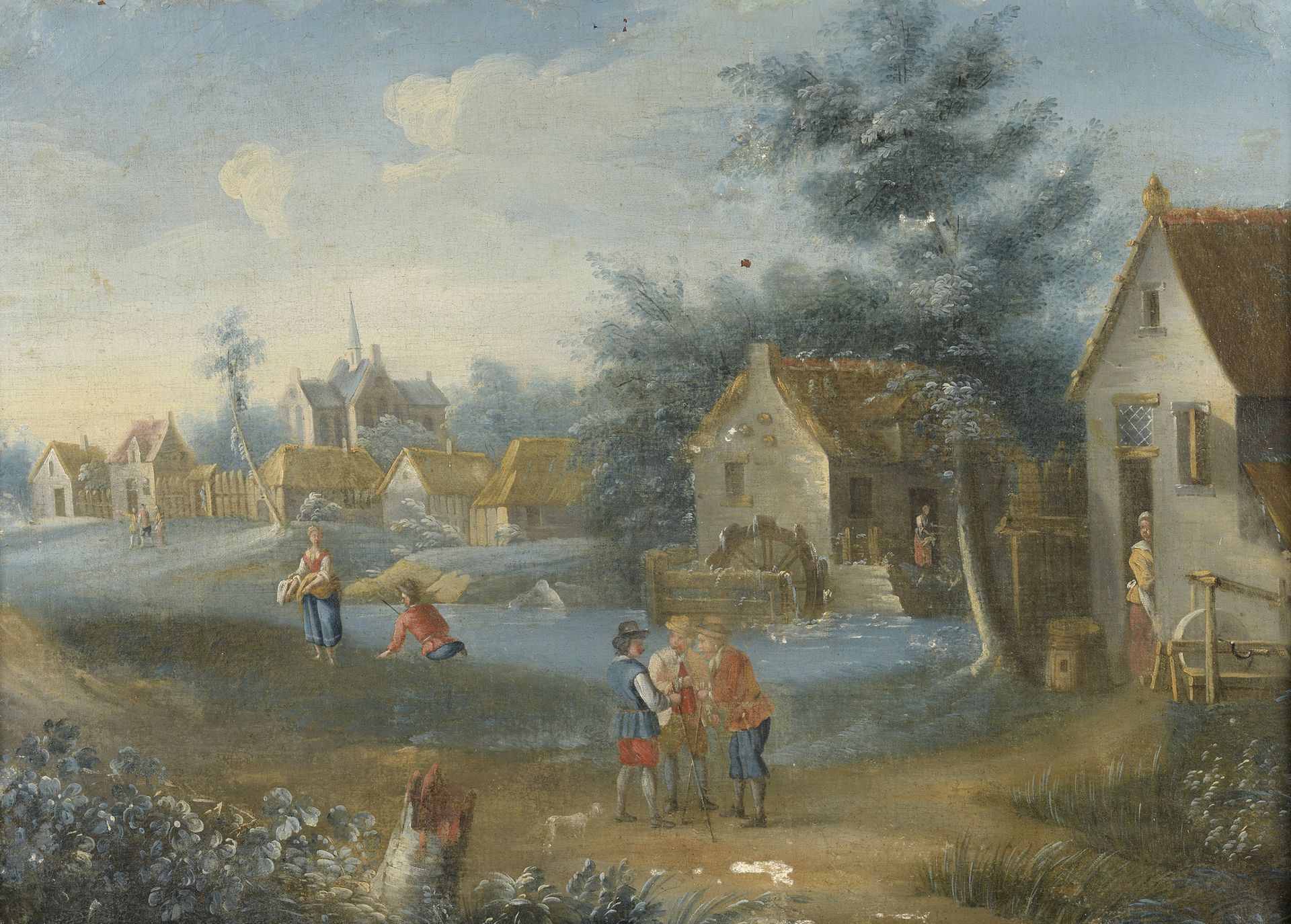Null 18世纪末弗莱米什学派，大卫-特尼埃斯的追随者

村庄场景

帆布。

54 x 73 cm
