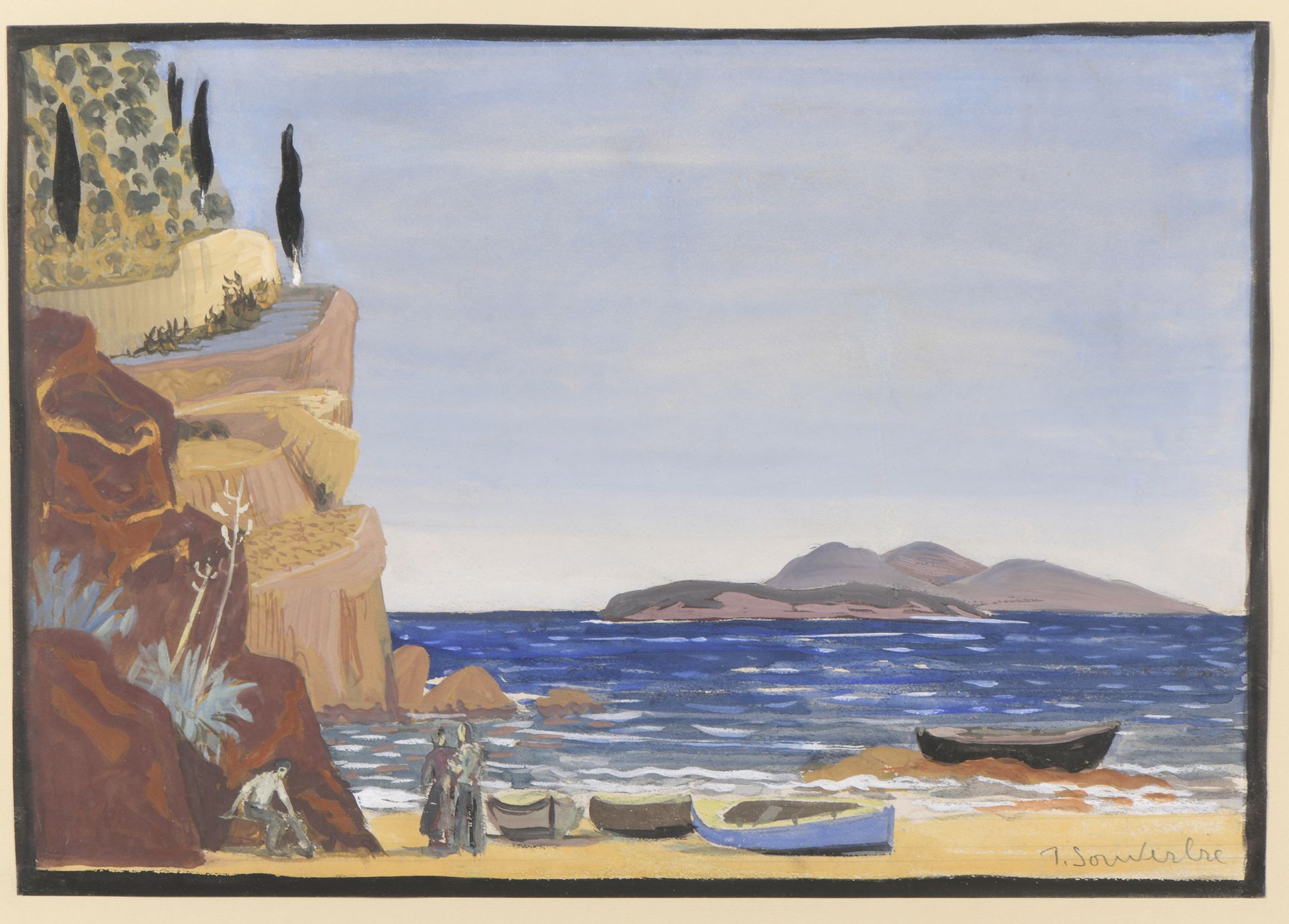Null 让-苏弗比(Jean SOUVERBIE) (1891-1981)

动画的地中海海滩，约1941-1942年

纸上水粉和水彩，左下方签名。

每张&hellip;