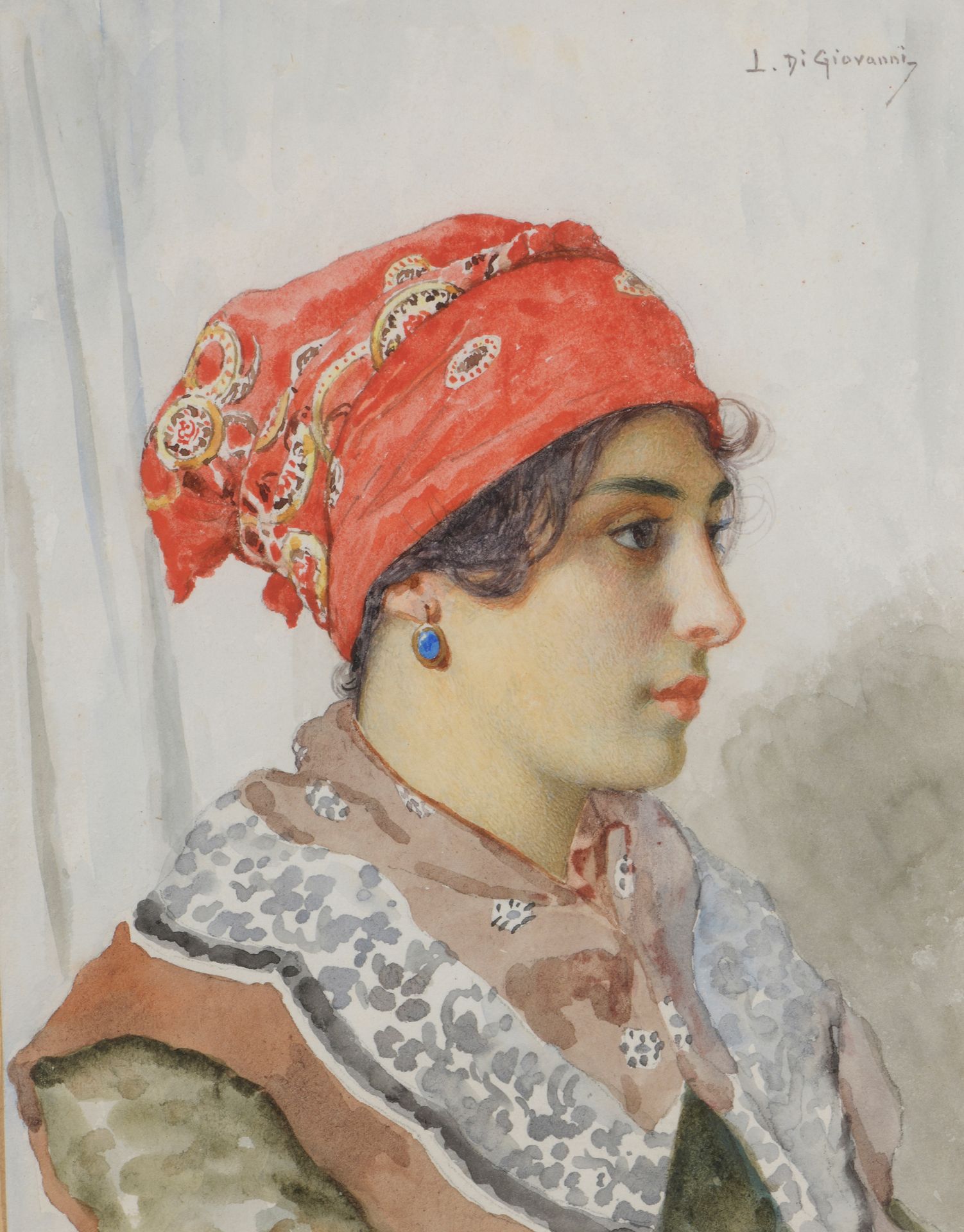 Null 路易吉-迪-吉奥瓦尼 (1856-1938)

年轻的意大利妇女简介

水彩画。

右上角署名L di Giovanni。

22.5 x 16.5厘&hellip;