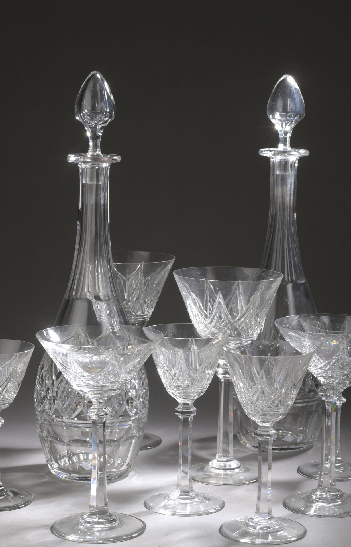 Null A cut crystal GLASS SET, including two decanters and twenty-eight glasses, &hellip;