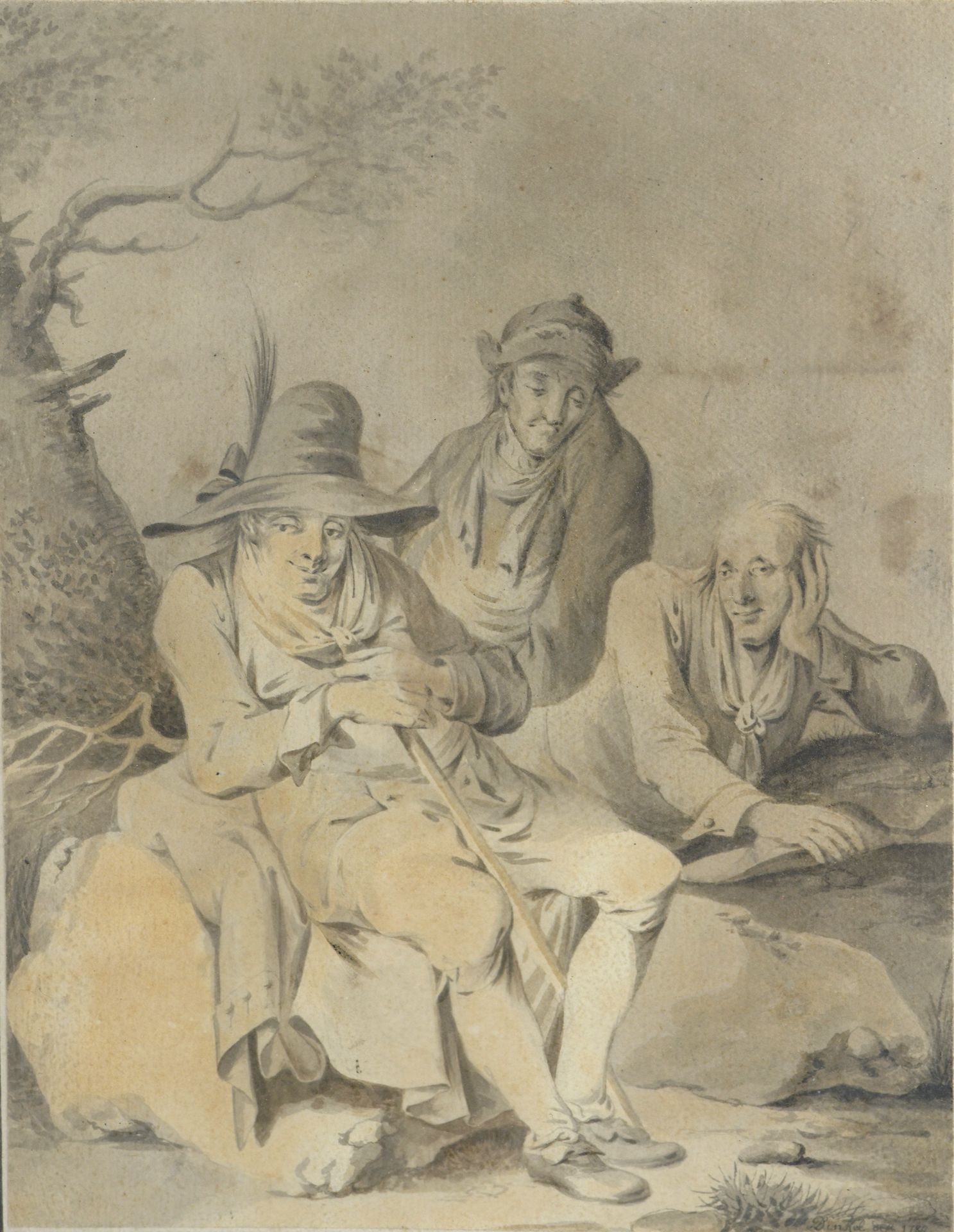 Null 马库斯-丁克尔 (Eiken 1762 - Bern 1832)

旅行者们的停顿

黑色铅笔和灰色水洗。

右下方有签名和日期Dinkel del &hellip;