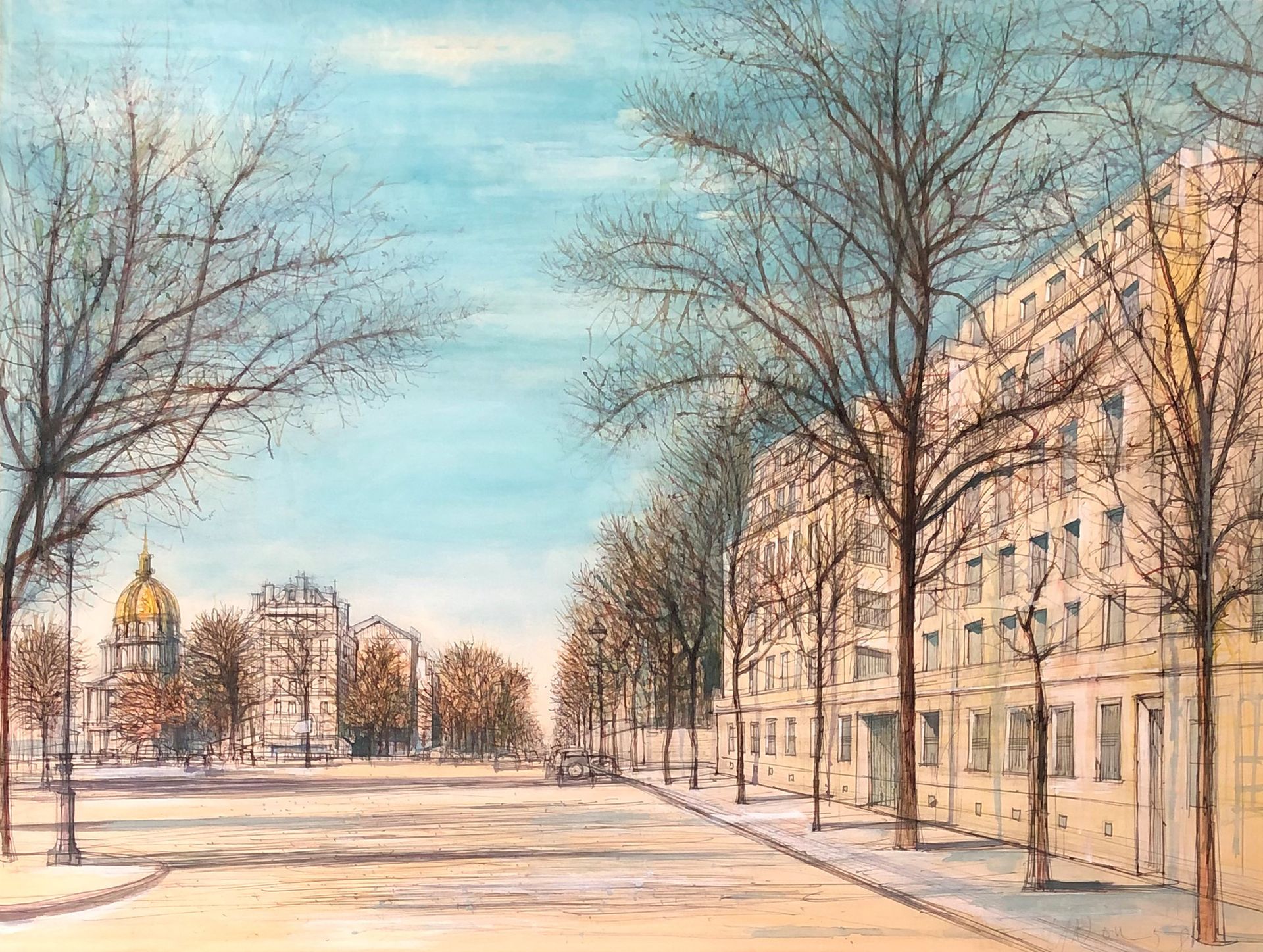 Null 让-卡尔祖（1907-2000

鲁塞尔-乌克雷夫，巴黎荣军院大道，1958年

纸上水彩、墨水和水粉高光，右下方有签名和日期。

49 x 63.5&hellip;