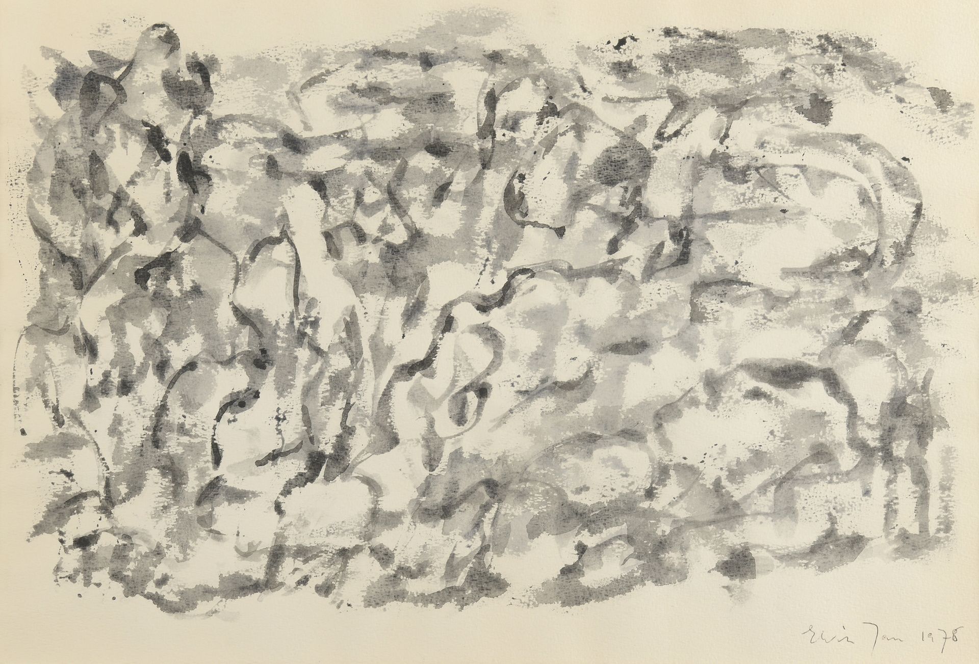Null 埃尔维勒-詹(1904-1996)

无题》，1976或1978年

纸上的毛笔和水墨。

右下方有签名和日期。

38 x 56 厘米

出处：巴黎&hellip;