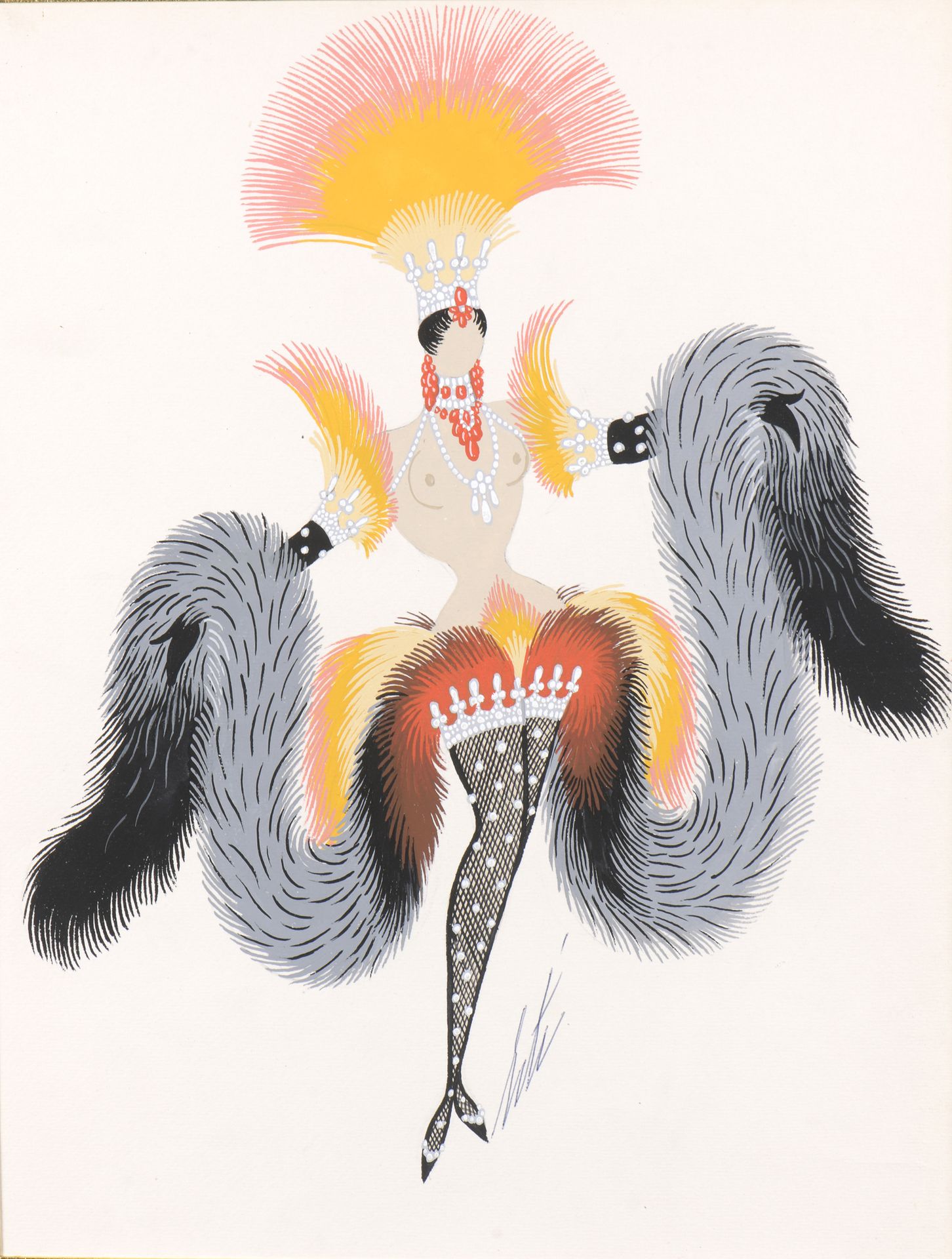 Null 罗曼-德-提尔托夫被称为ERTÉ（1892-1990）。

冠鹤》，服装研究

水粉画在纸上。

中下部有签名。

34 x 26 cm