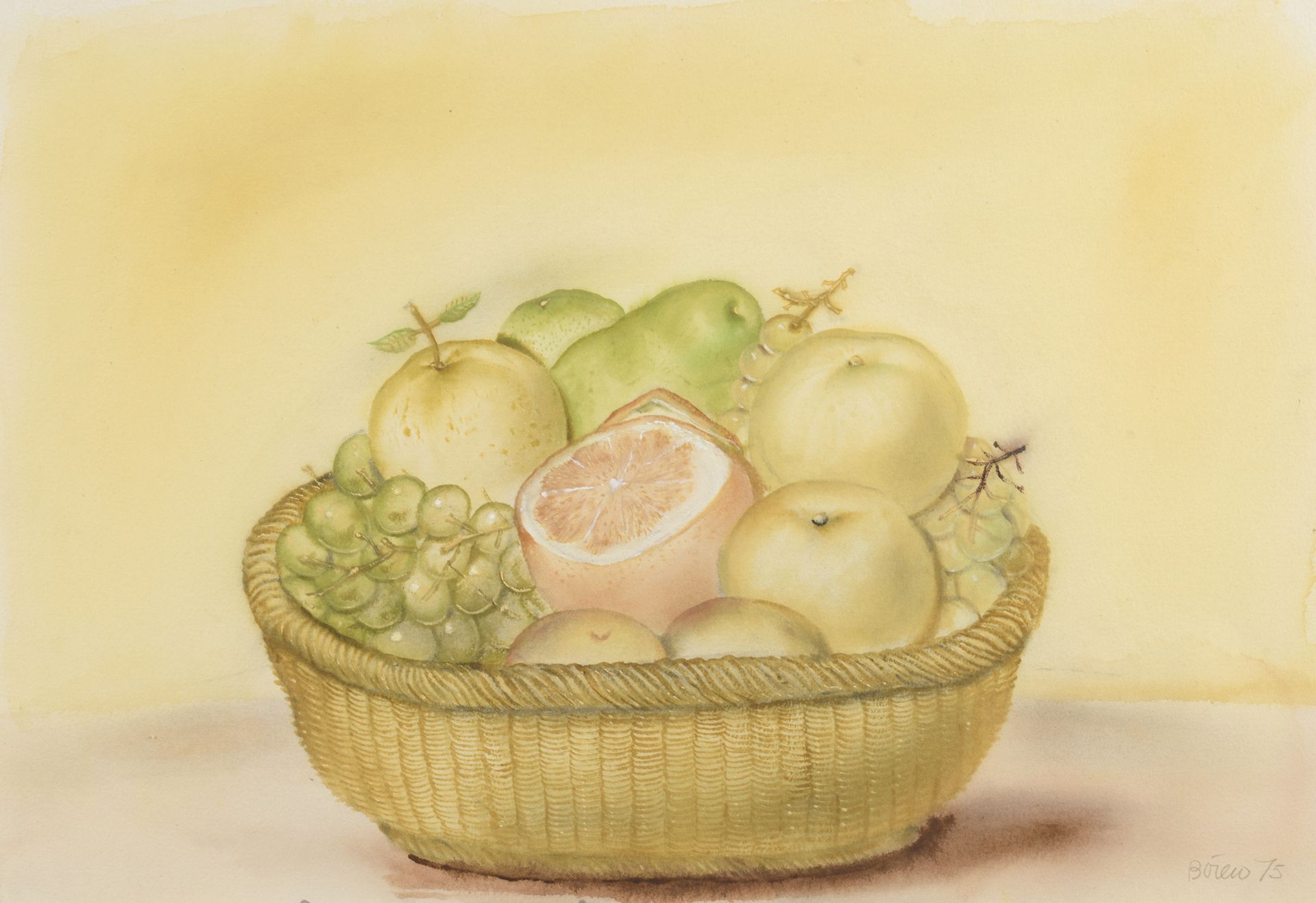 Null 费尔南多-博特罗 (1932)

静物与水果篮，1975年

纸上水彩画，右下方有签名和日期。

每张34.5 x 49厘米（10.5 x 11.5英&hellip;