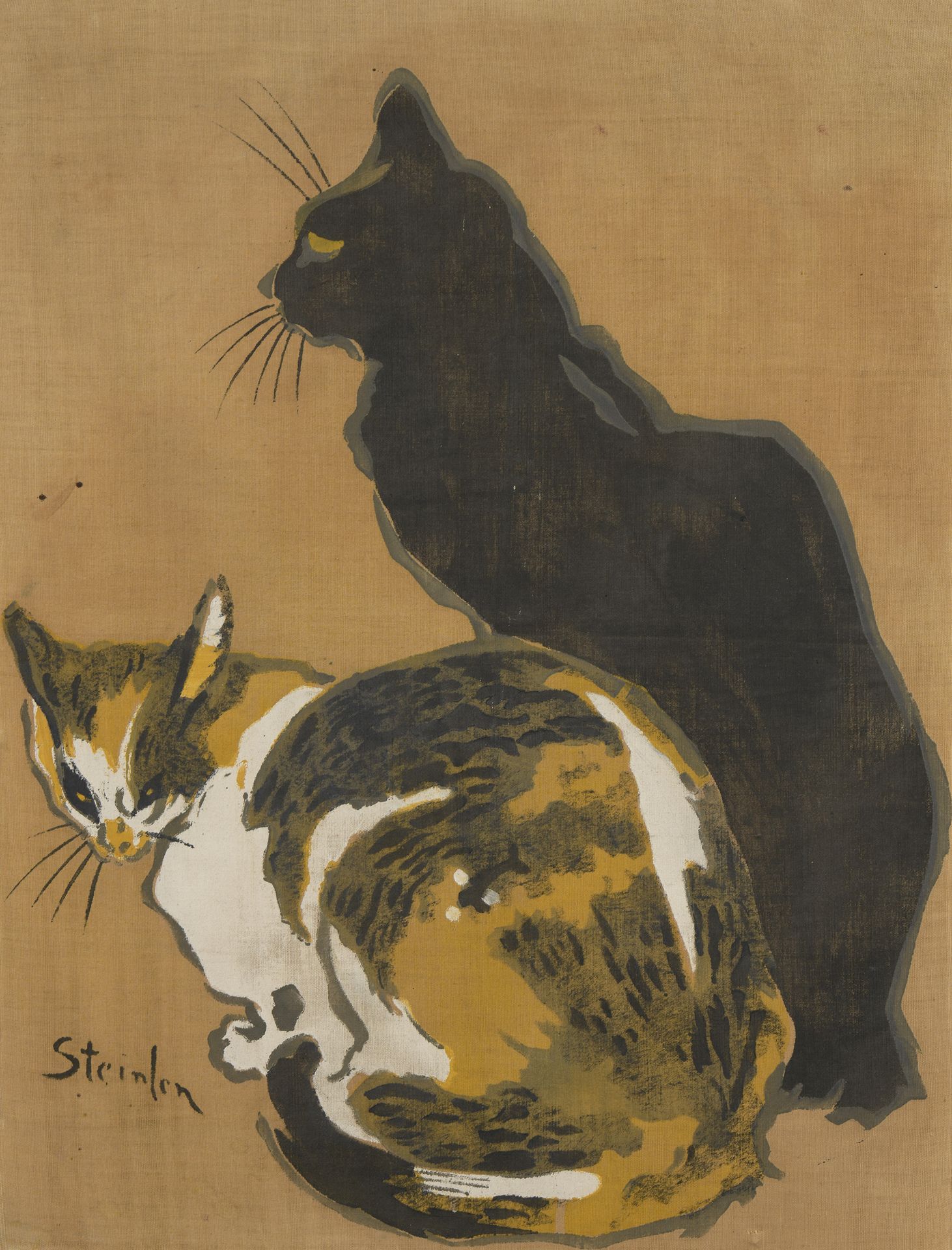 Null 泰奥菲勒-亚历山大-斯坦林（1859-1923）。

两只猫。

画布上的模版，有点发黄，褪色，右边和左边的边缘有切口；有微小的遗漏和小污点。拉伸在框&hellip;