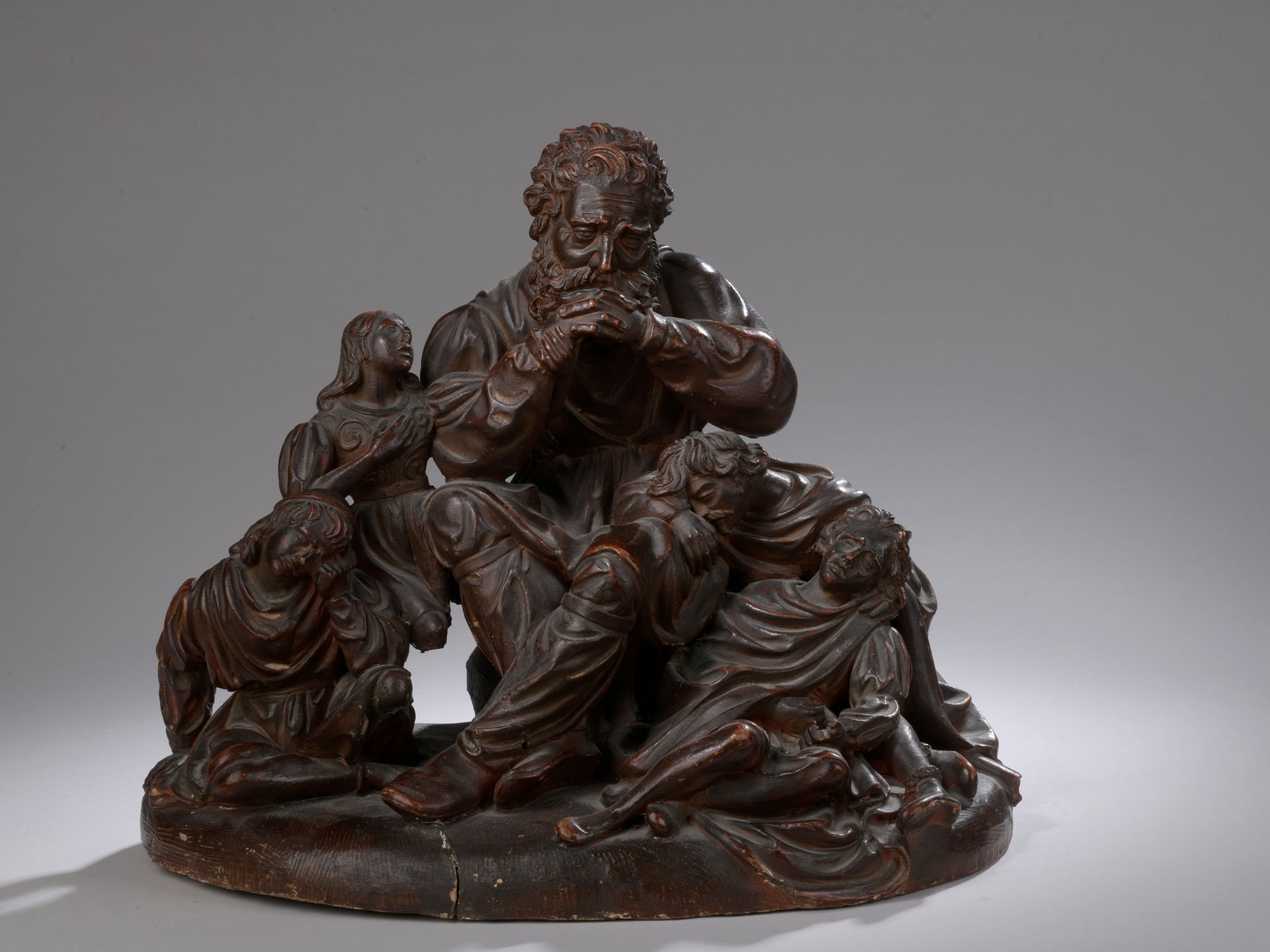 Null 19世纪意大利流派，巴托洛梅奥-皮内利（1781-1835）的追随者

乌戈林和他的孩子们

带铜锈的陶土。

H.27厘米

事故。