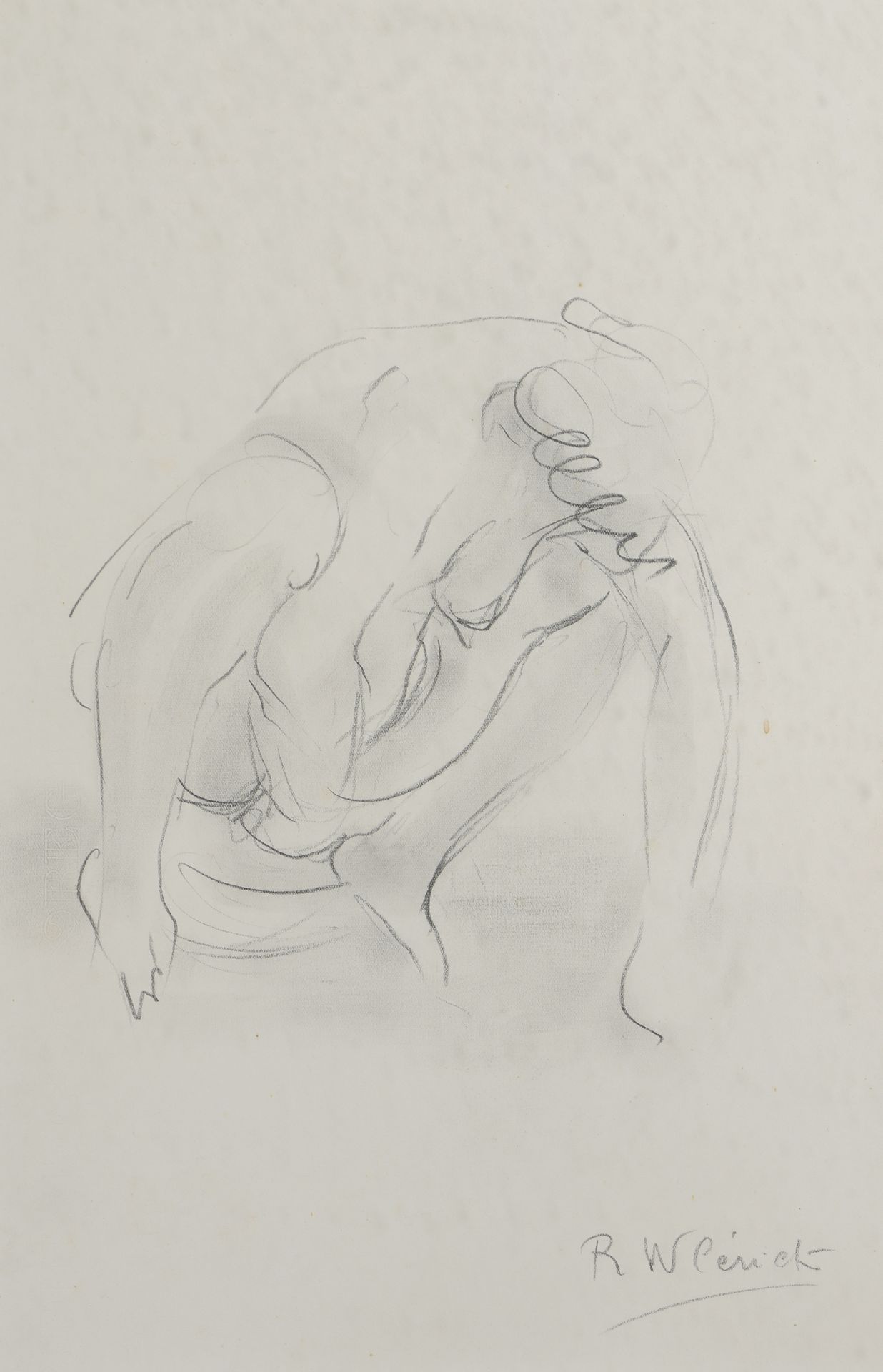 Null Robert WLÉRICK (1882-1944)

蹲在地上的戴德特，约1938-1941年

铅笔。

签名（右下）。R. Wlérick

3&hellip;