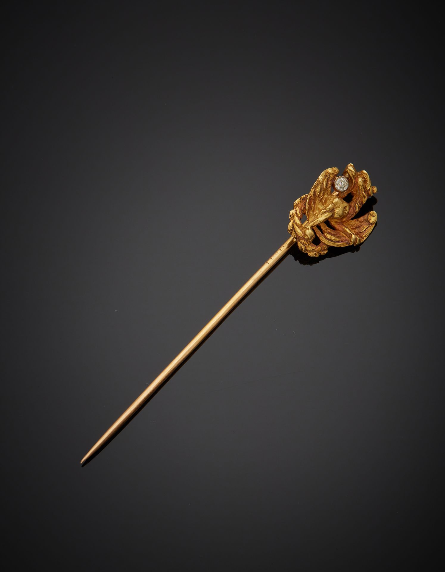 Null Two-tone 18K gold 750‰ tie pin, featuring a dragon set with an old-cut diam&hellip;