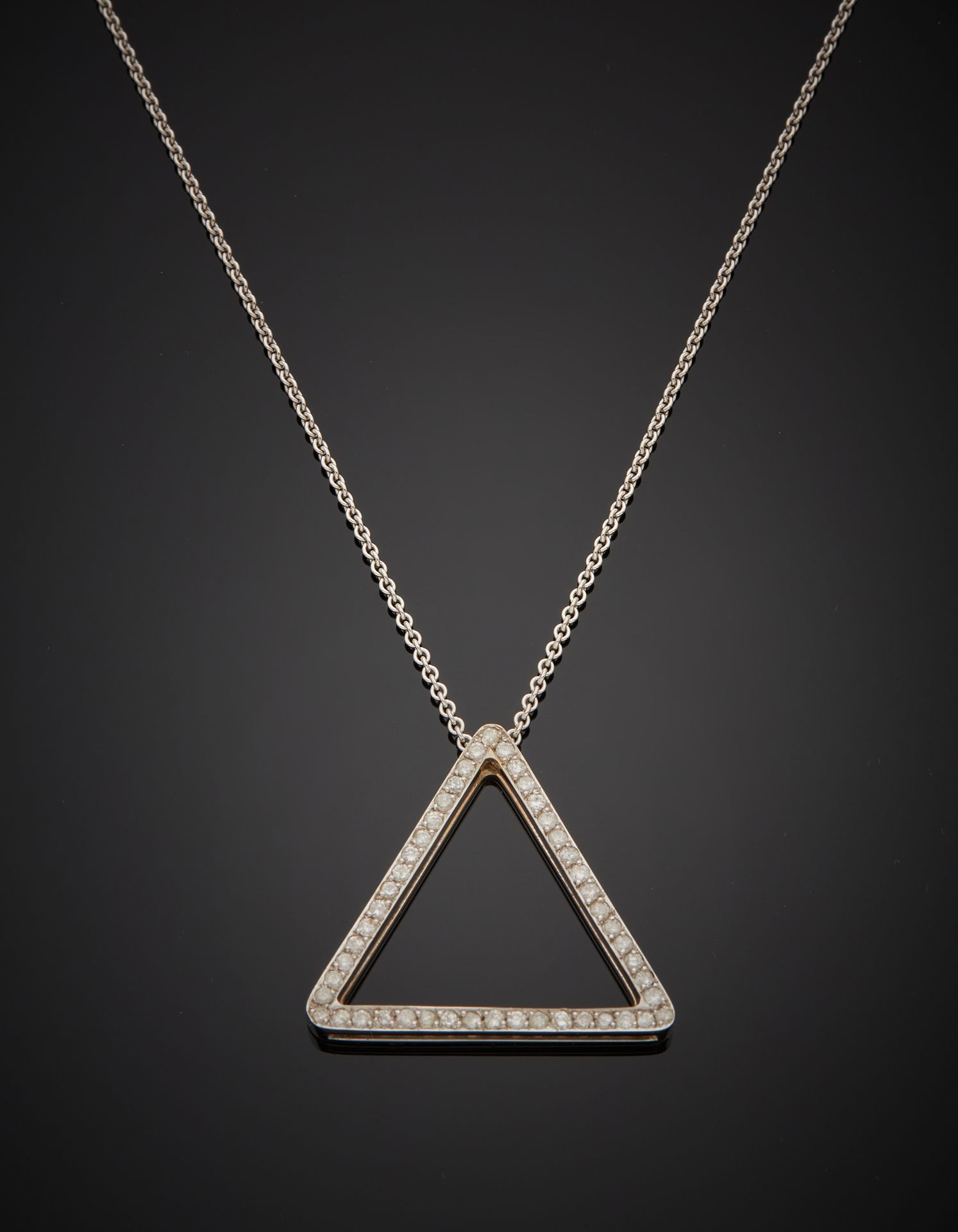 Null Necklace in 18K white gold 750‰, adorned with a triangular-shaped pendant s&hellip;