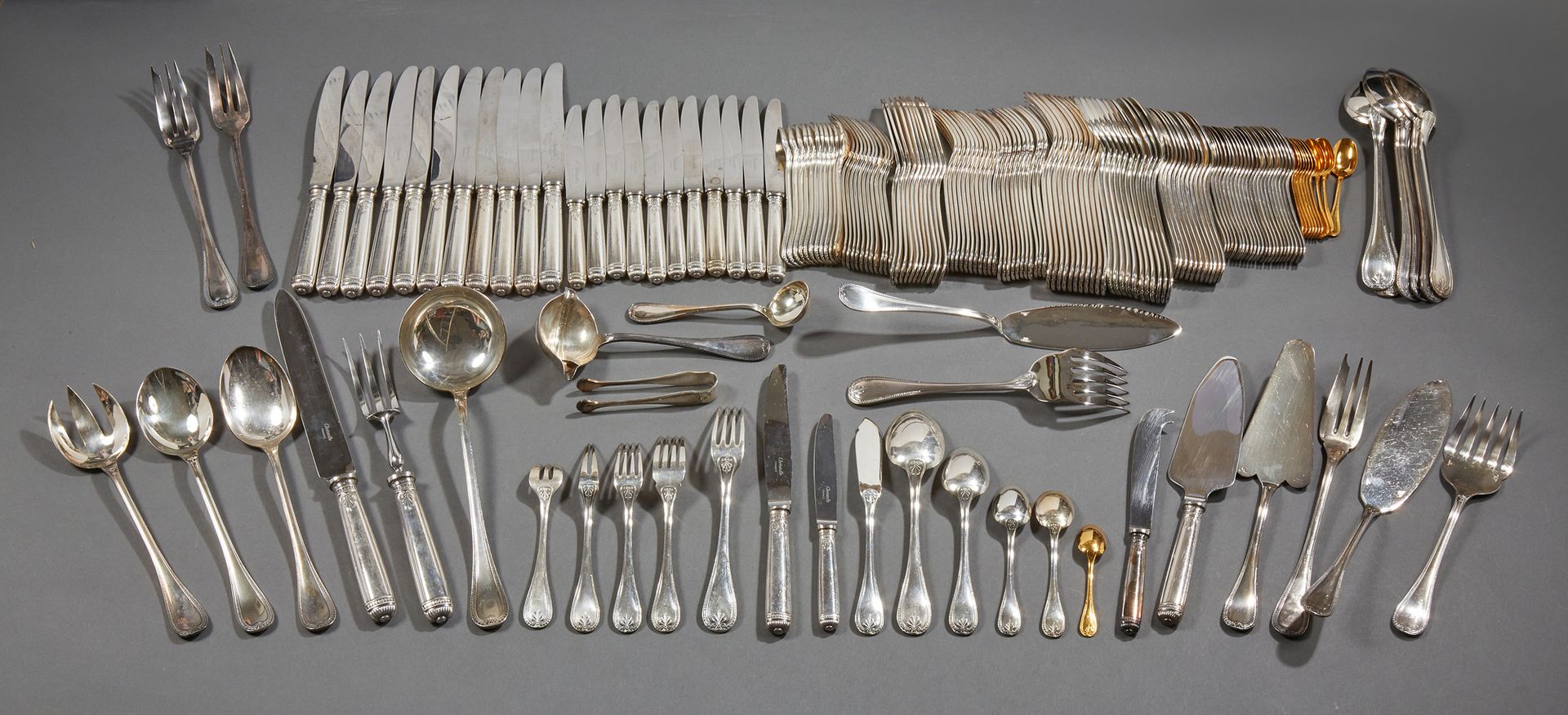 Null CHRISTOFLE - Part of a silver-plated household set including: 

Twelve tabl&hellip;