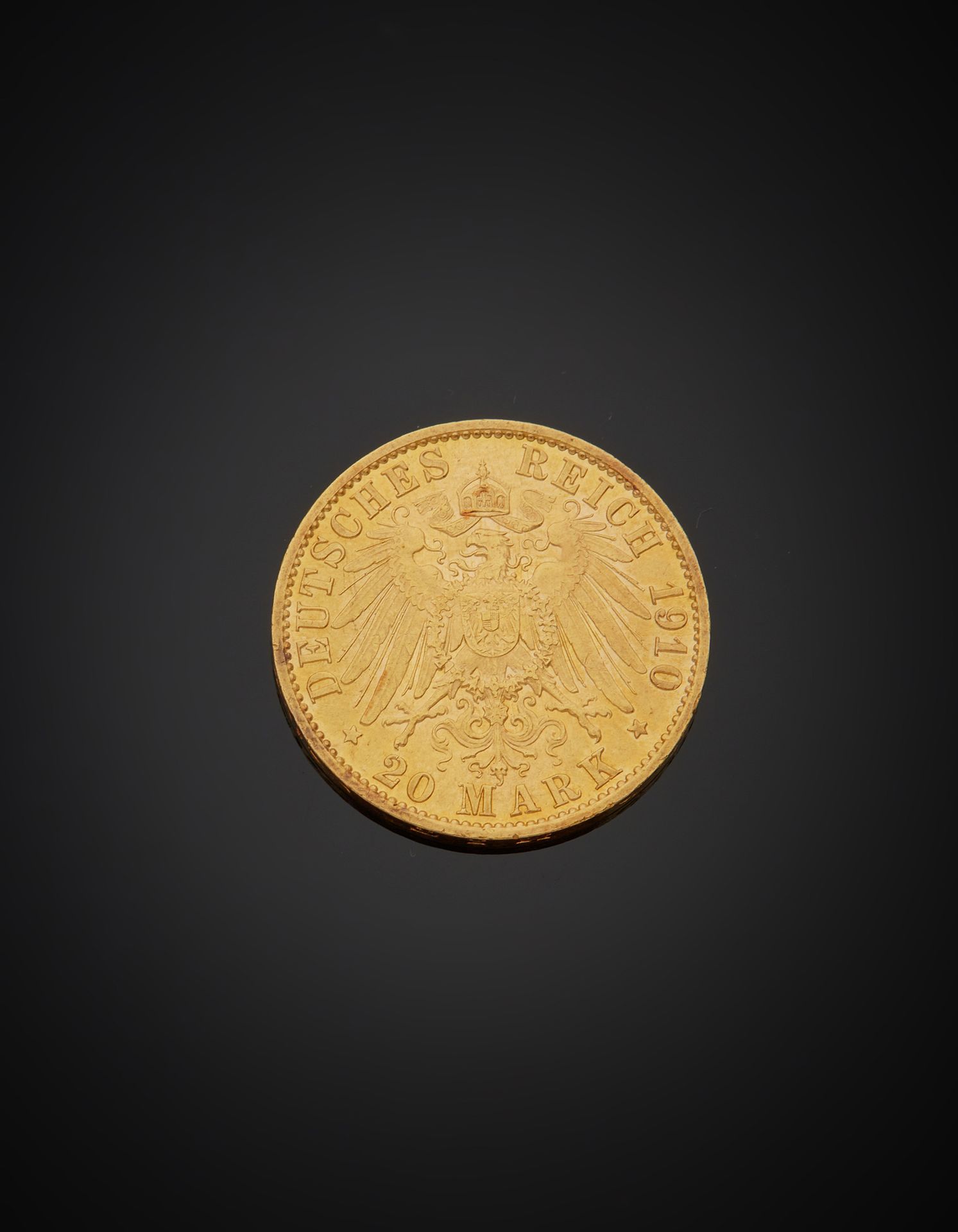 Null 20-Mark-Goldmünze, 1910. Gewicht 7,90 g