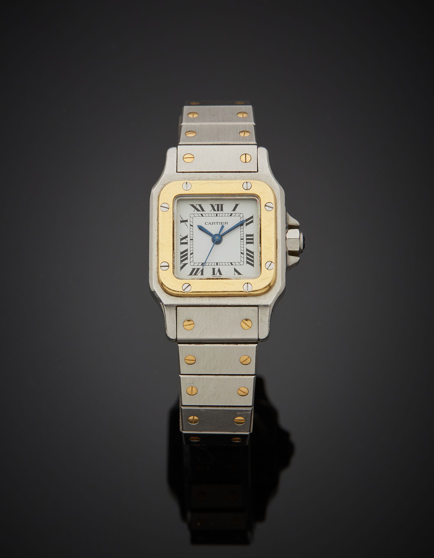 Null CARTIER - Steel and 18K yellow gold 750‰ ladies' wristwatch, SANTOS model, &hellip;