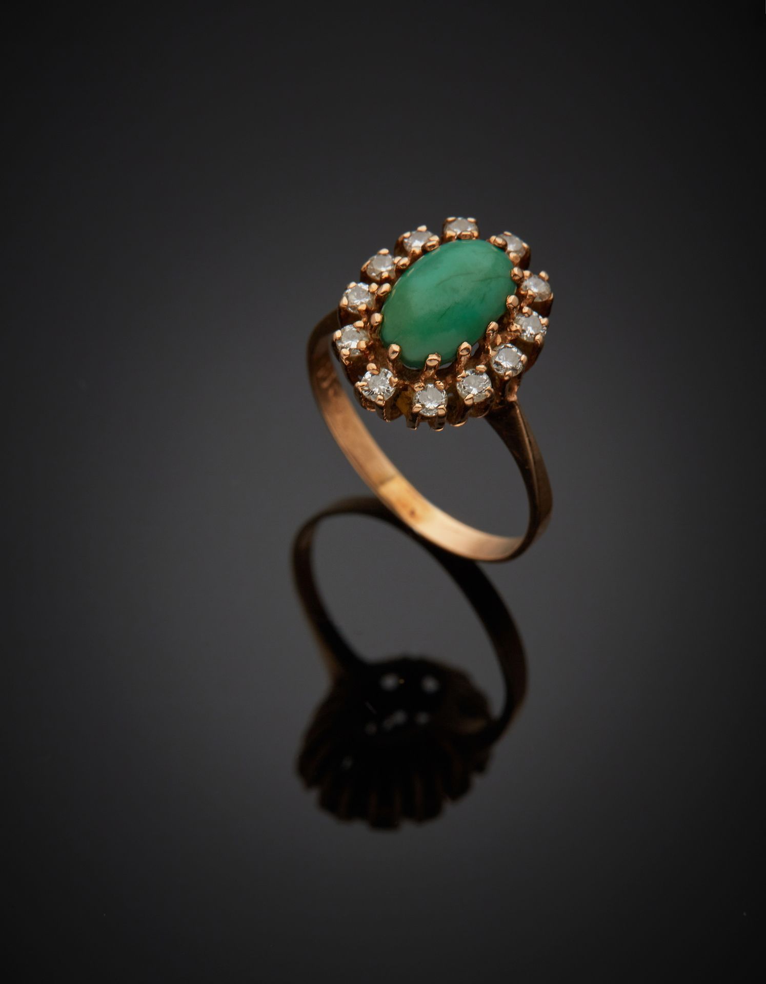 Null 14K rose gold ring 585‰, set with a cabochon-cut turquoise (treated) in a b&hellip;