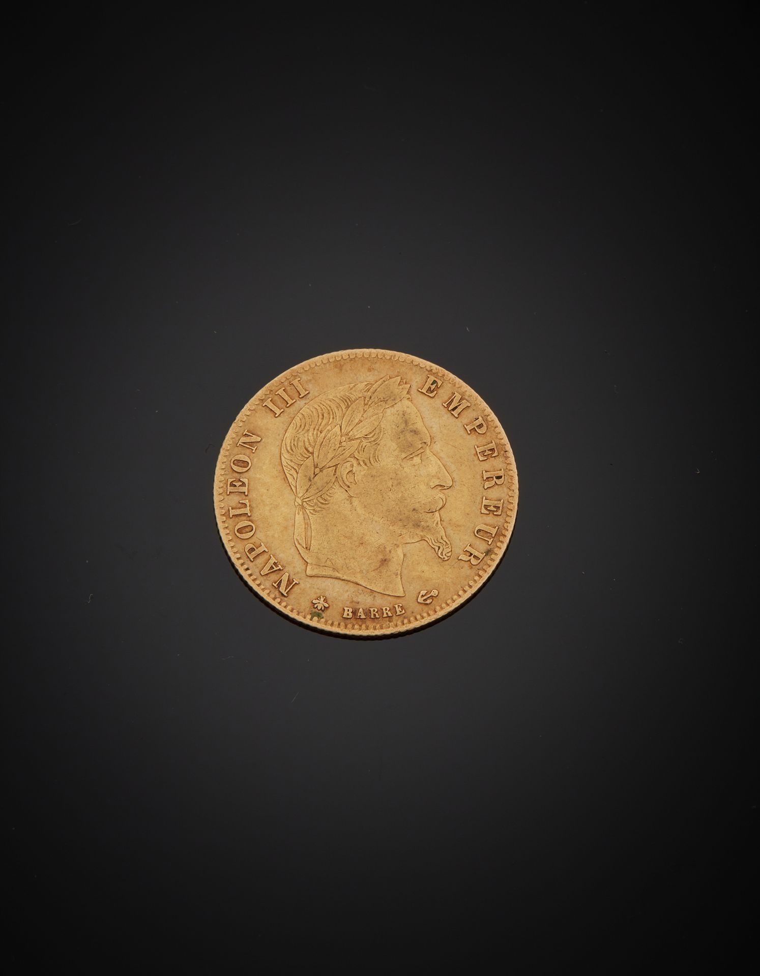Null Coin of 5 francs gold, Napoleon III head laurel, 1866. Weight 1,50 g