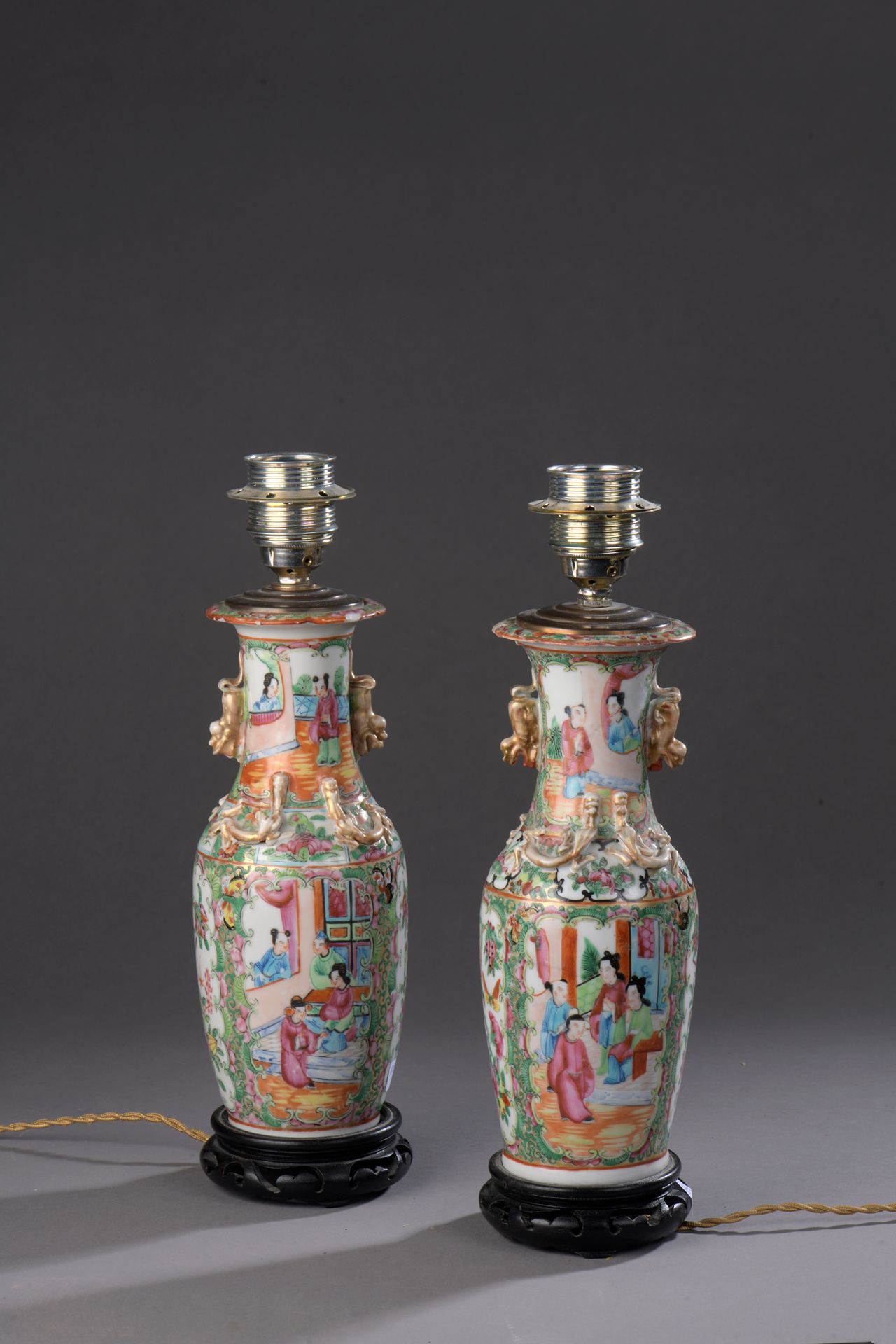 Null CHINA, CANTON

Pair of vases of ovoid form with polychrome decoration of ch&hellip;