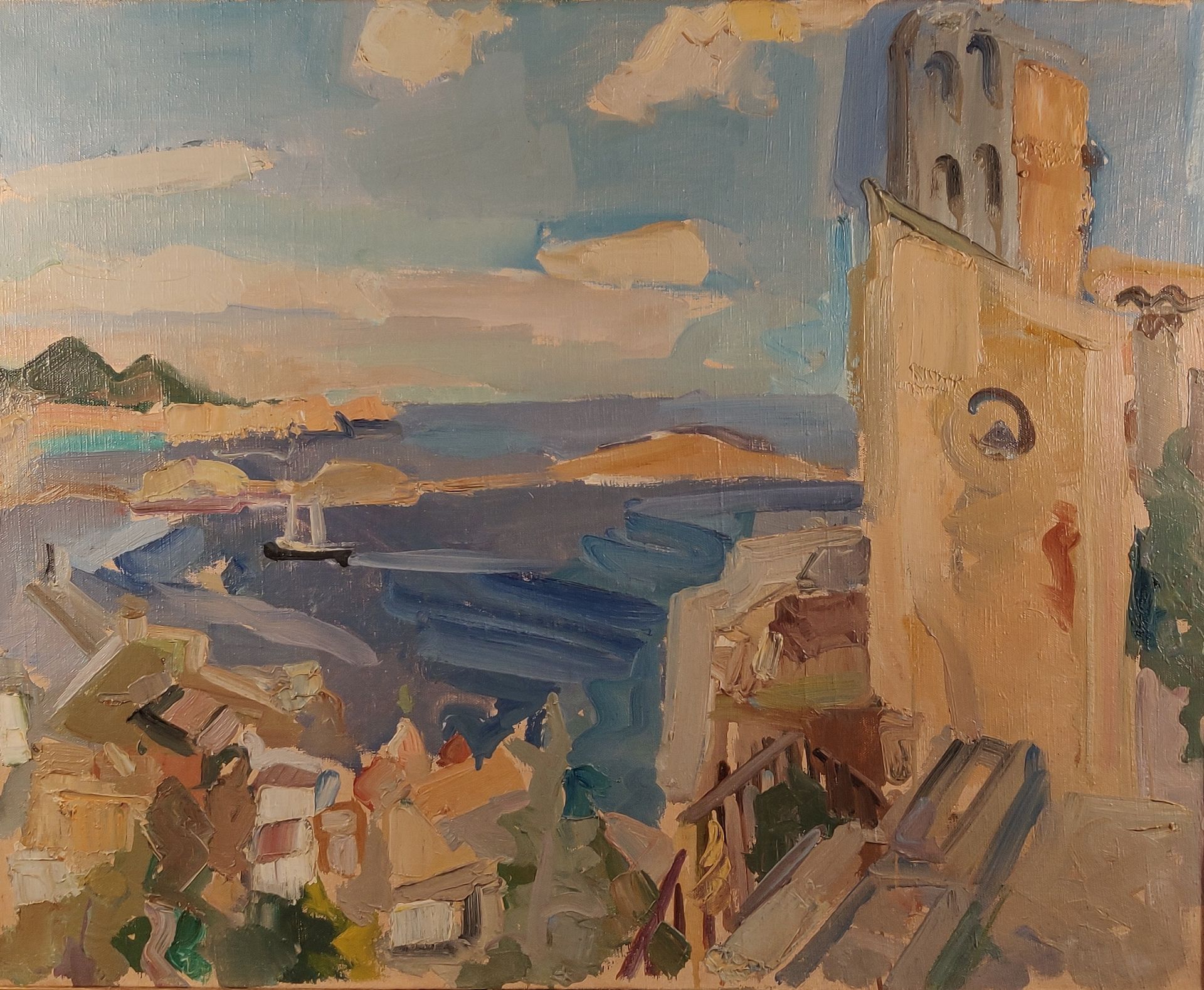Null School of the Xth century 

Village by the sea

Oil on canvas. 

65 x 82 cm
