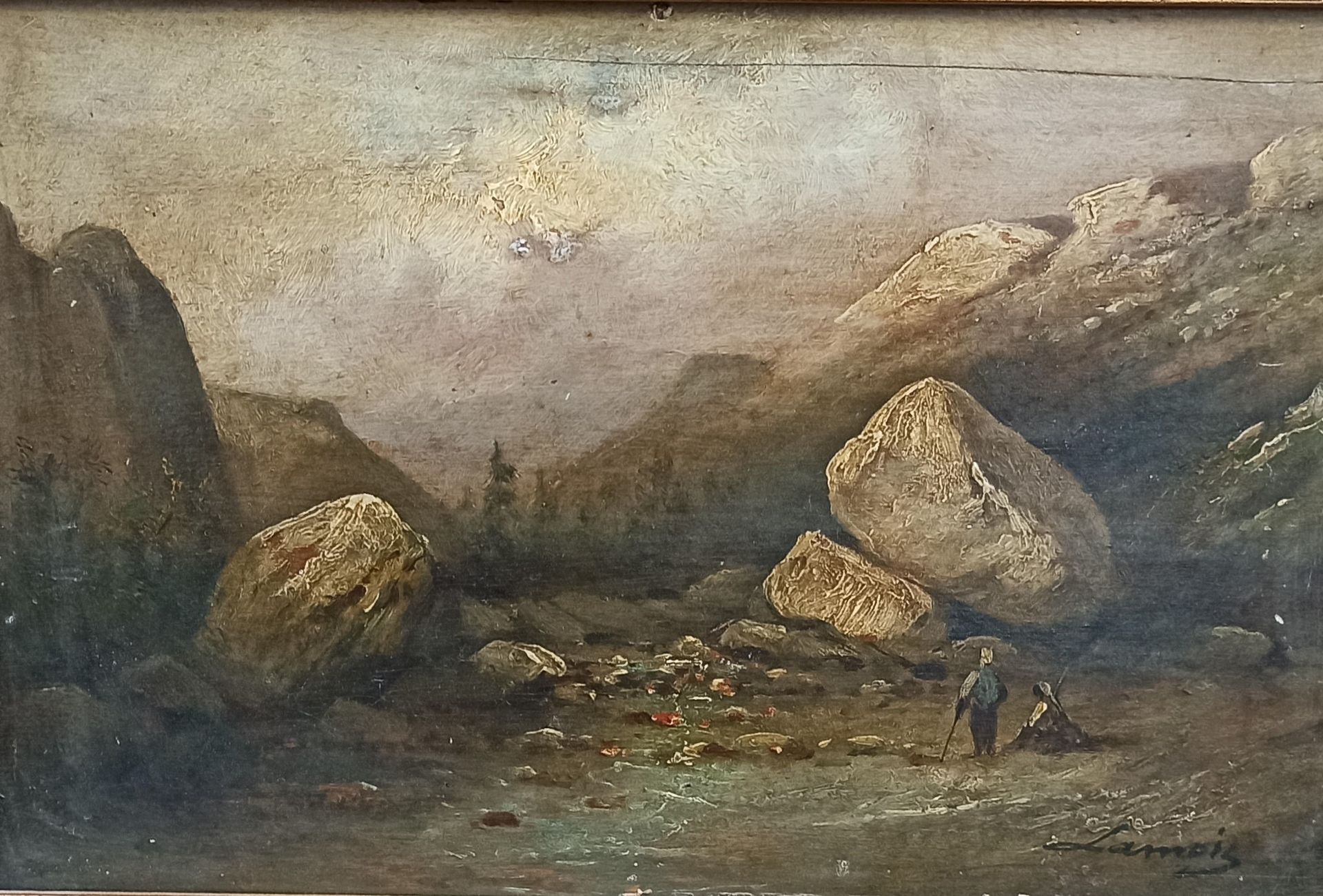 Null LAMOIS (19th century)

Landscape of mountains 

Oil on panel. 

Signed lowe&hellip;