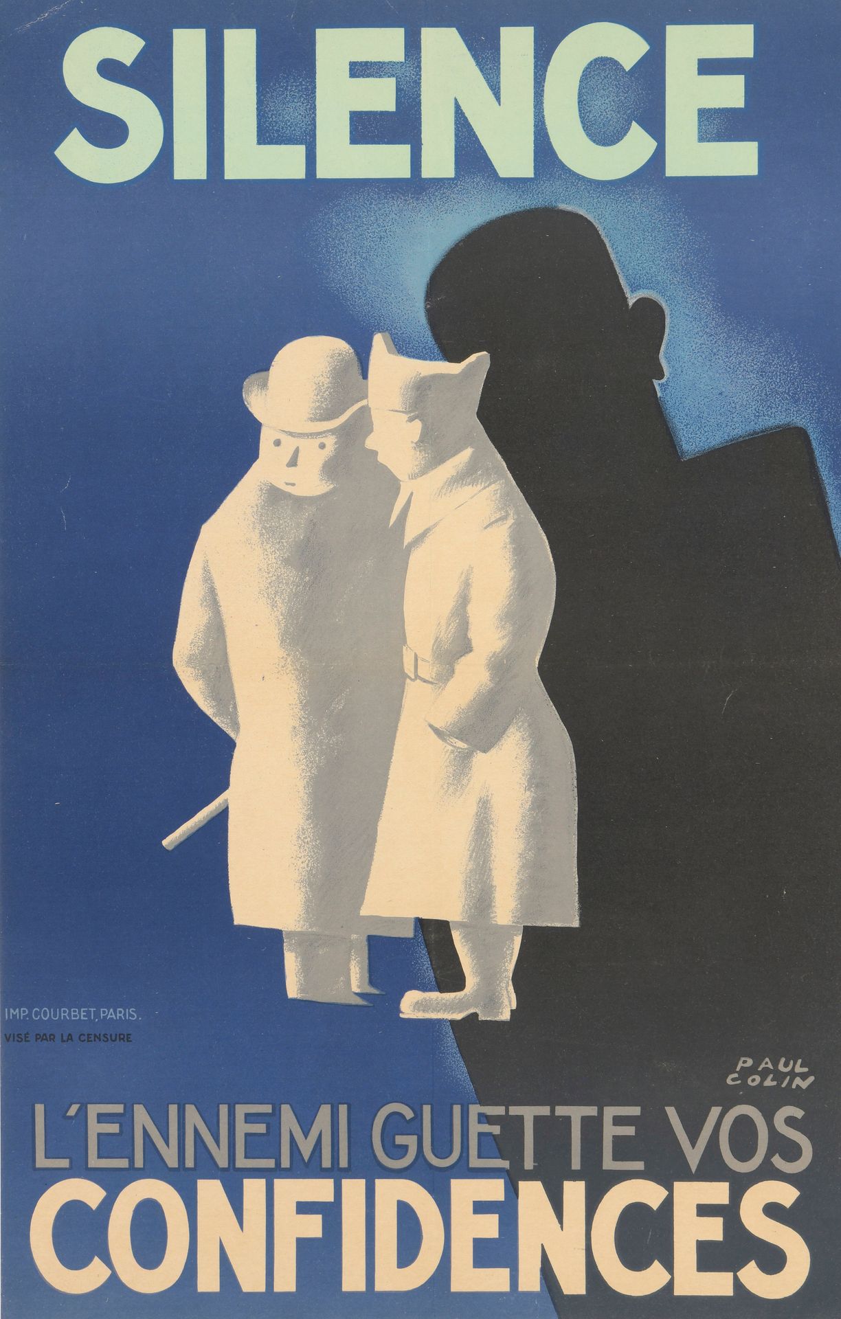 Null Paul COLIN (1892-1985).

Poster in colors "SILENCE L'ENNEMI GUETTE VOS CONF&hellip;