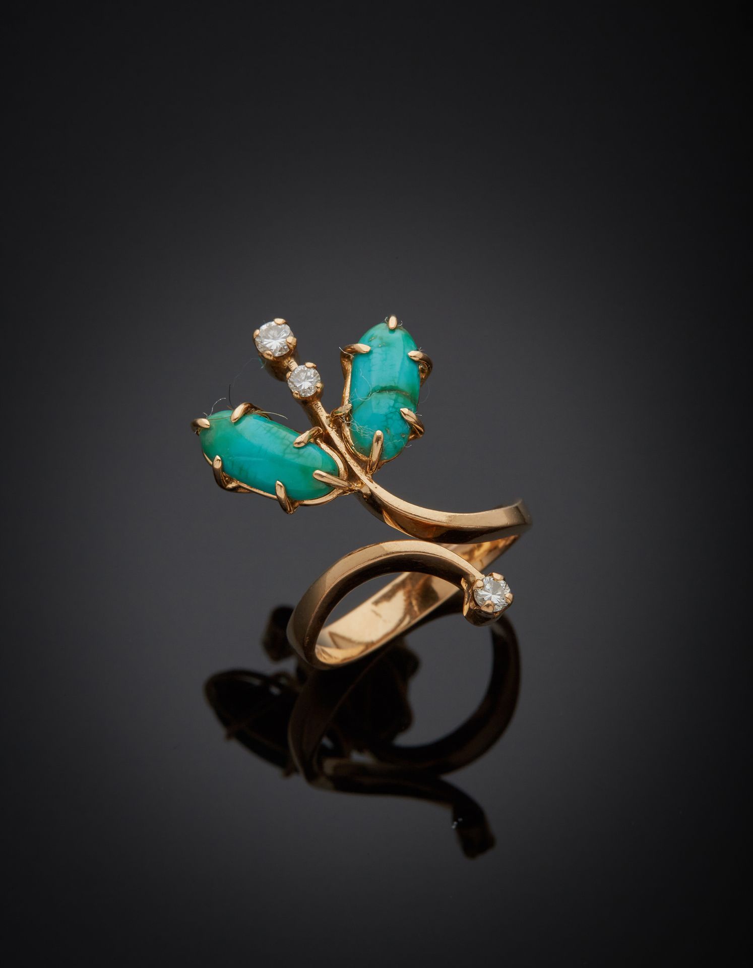 Null Duchess ring in 14K yellow gold 585‰, adorned with two navette-cut turquois&hellip;