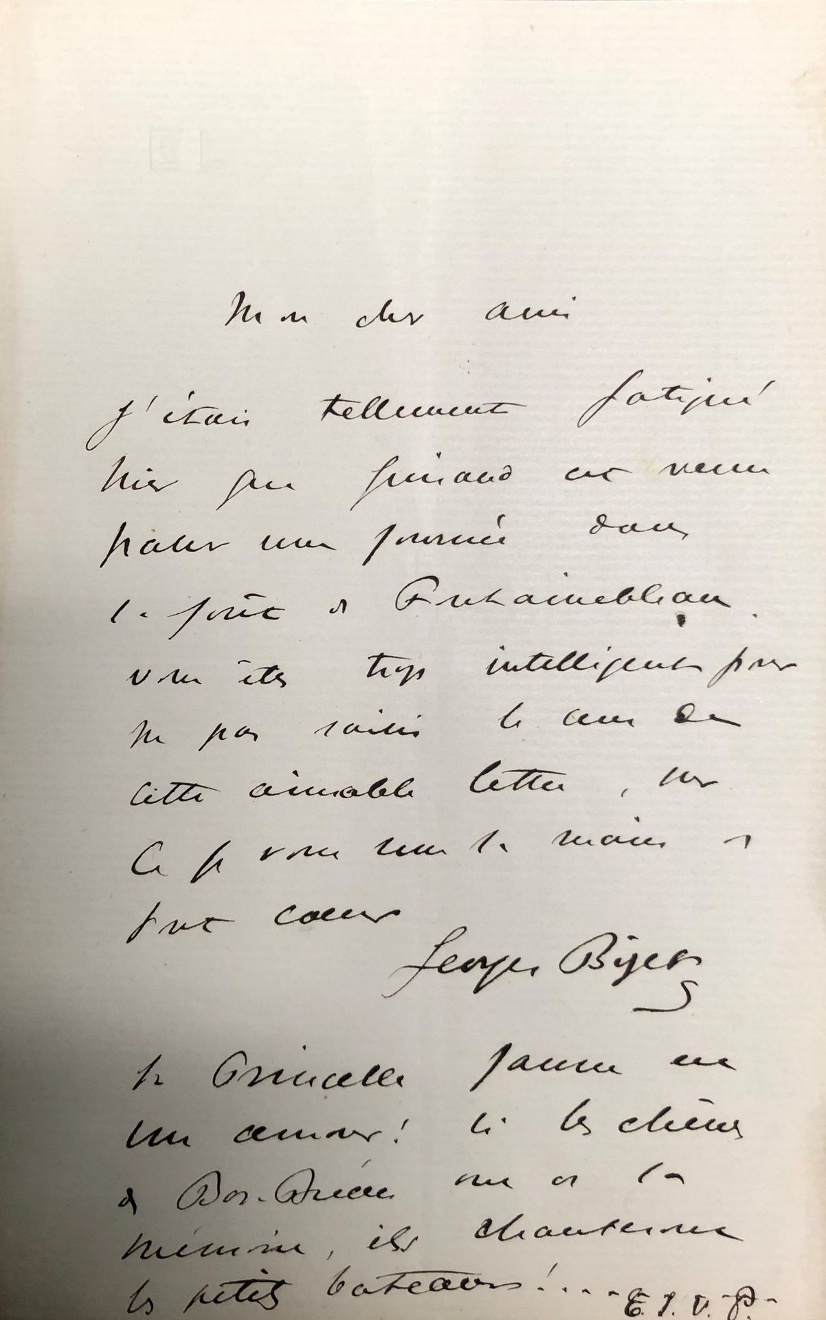 Null Georges BIZET 乔治 (1838-1875)。L.A.S.S.L.N.D. (1872), 一页8开。致国家音乐协会主席："昨天我很累，吉&hellip;