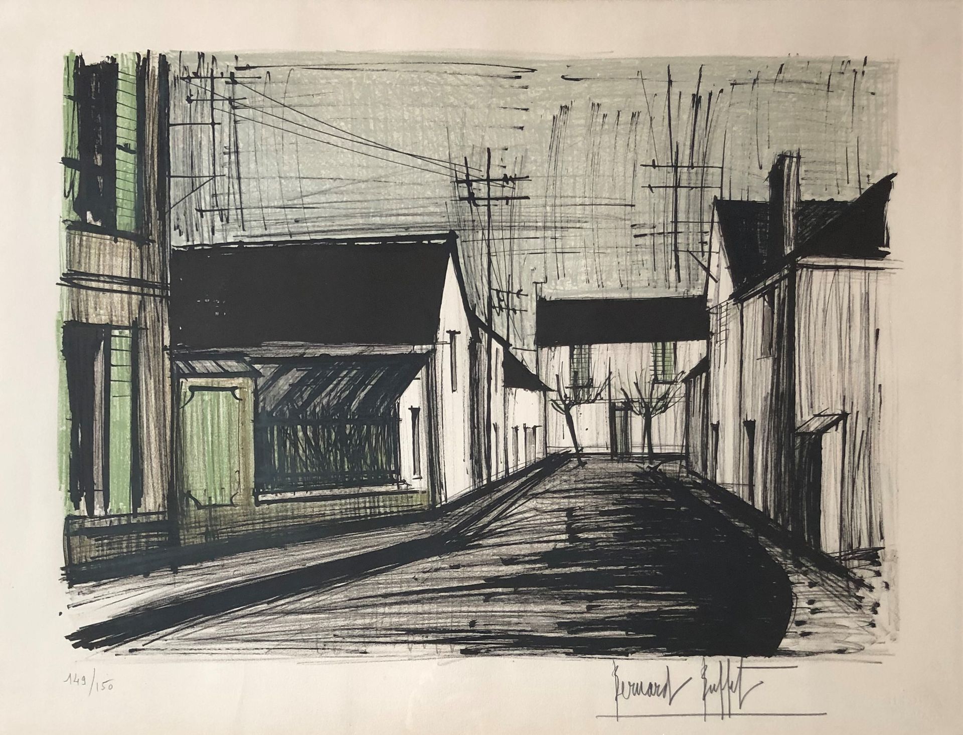 Null 伯纳德-布菲特(1928-1999)
Plurien的街道，1979年
纸上石版画，右下方有签名，左下方有编号149/150
60 x 78 cm