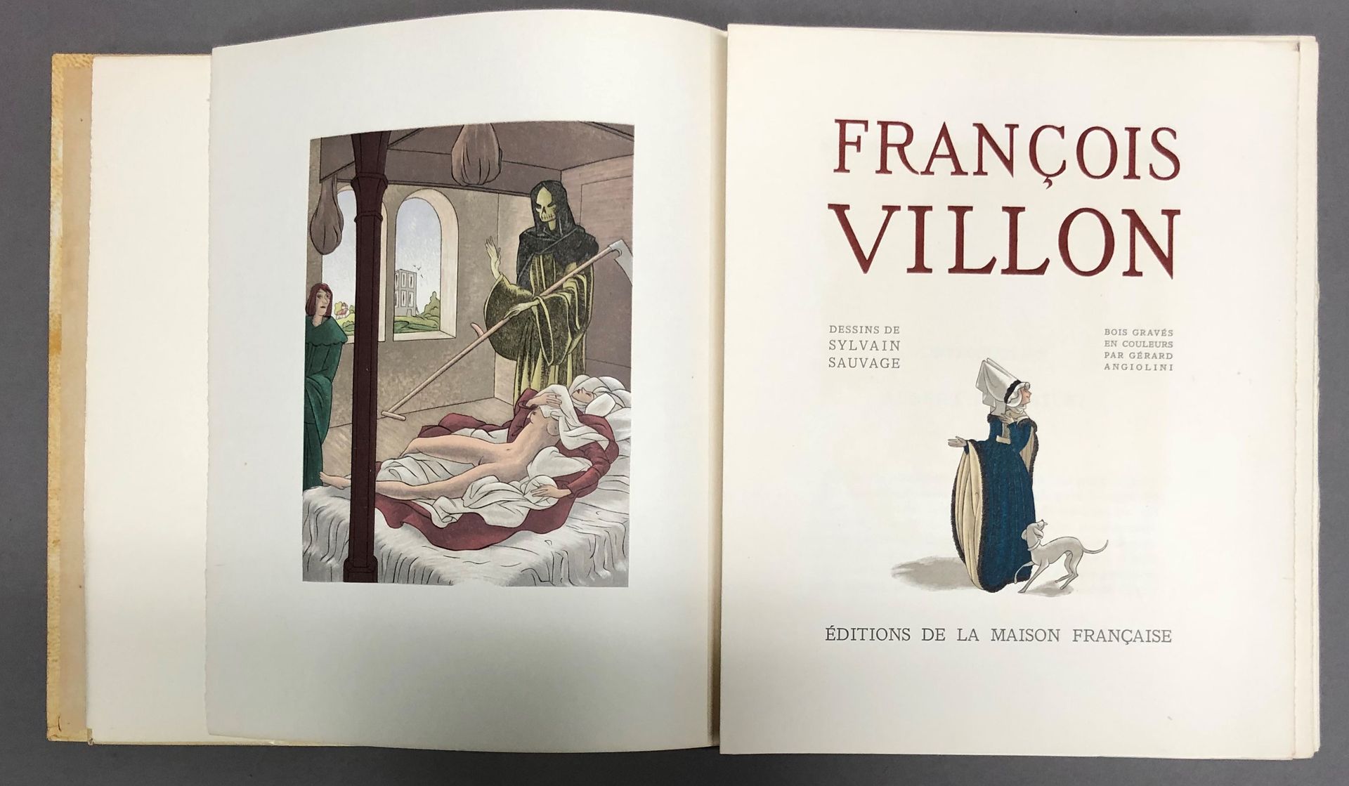 Null 拍品包括
- VILLON (François).弗朗索瓦-维永。西尔万-索瓦格的画作。杰拉德-安吉利尼的彩色木刻。巴黎，法国之家出版社，1948年。&hellip;